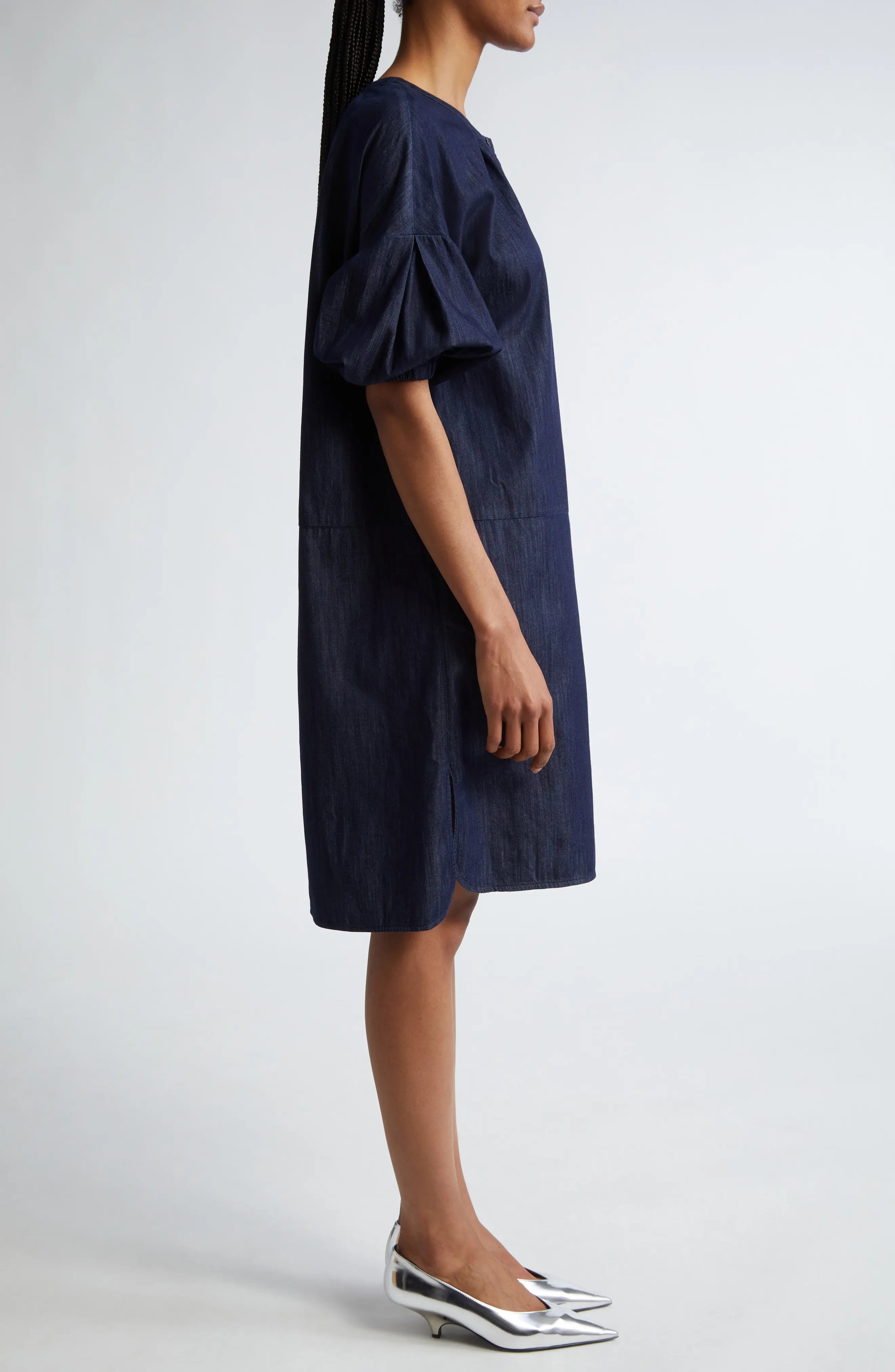 Meringa Puff Sleeve Chambray Shift Dress - 3