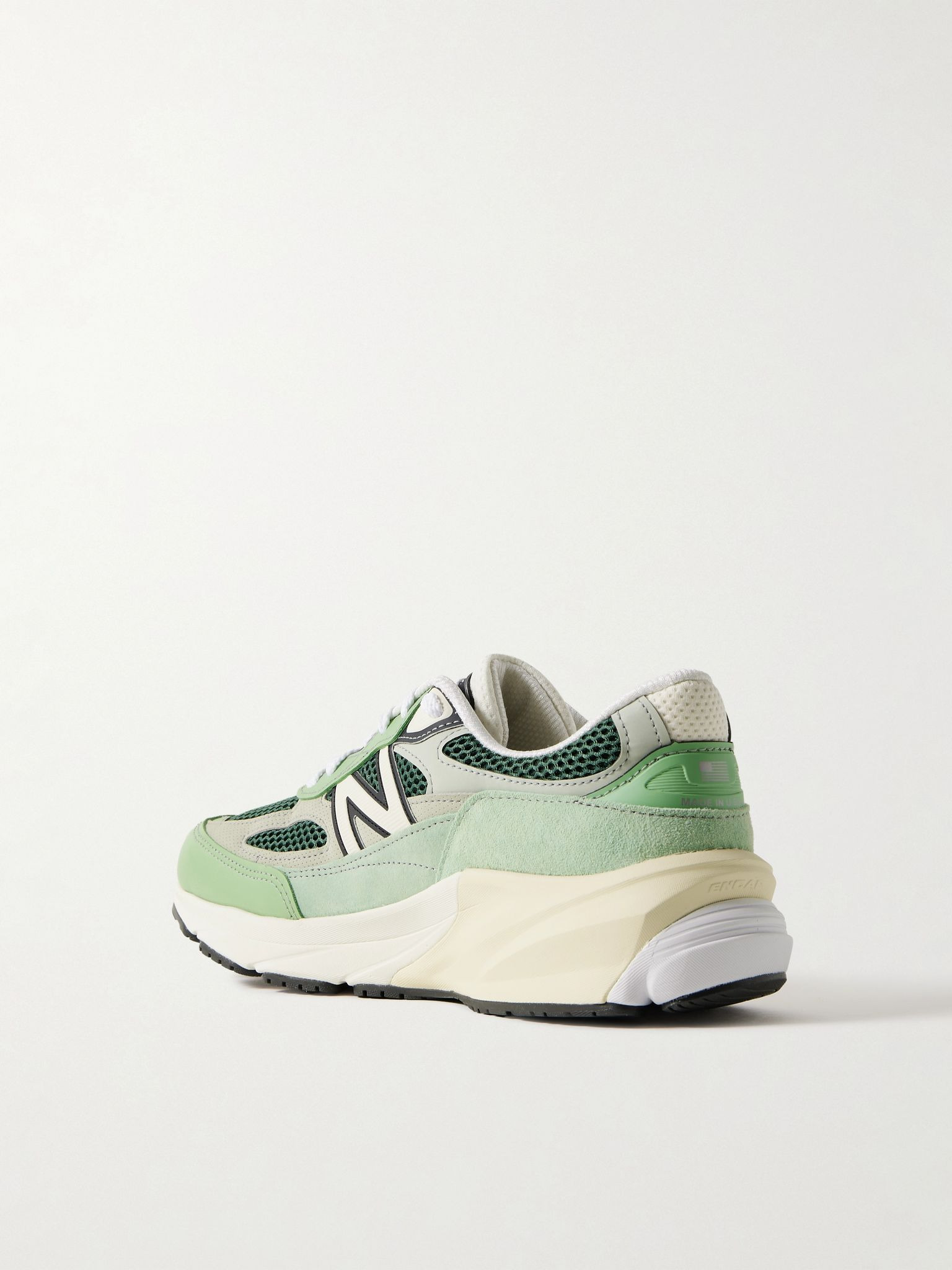990v6 Leather-Trimmed Suede and Mesh Sneakers Green - 4