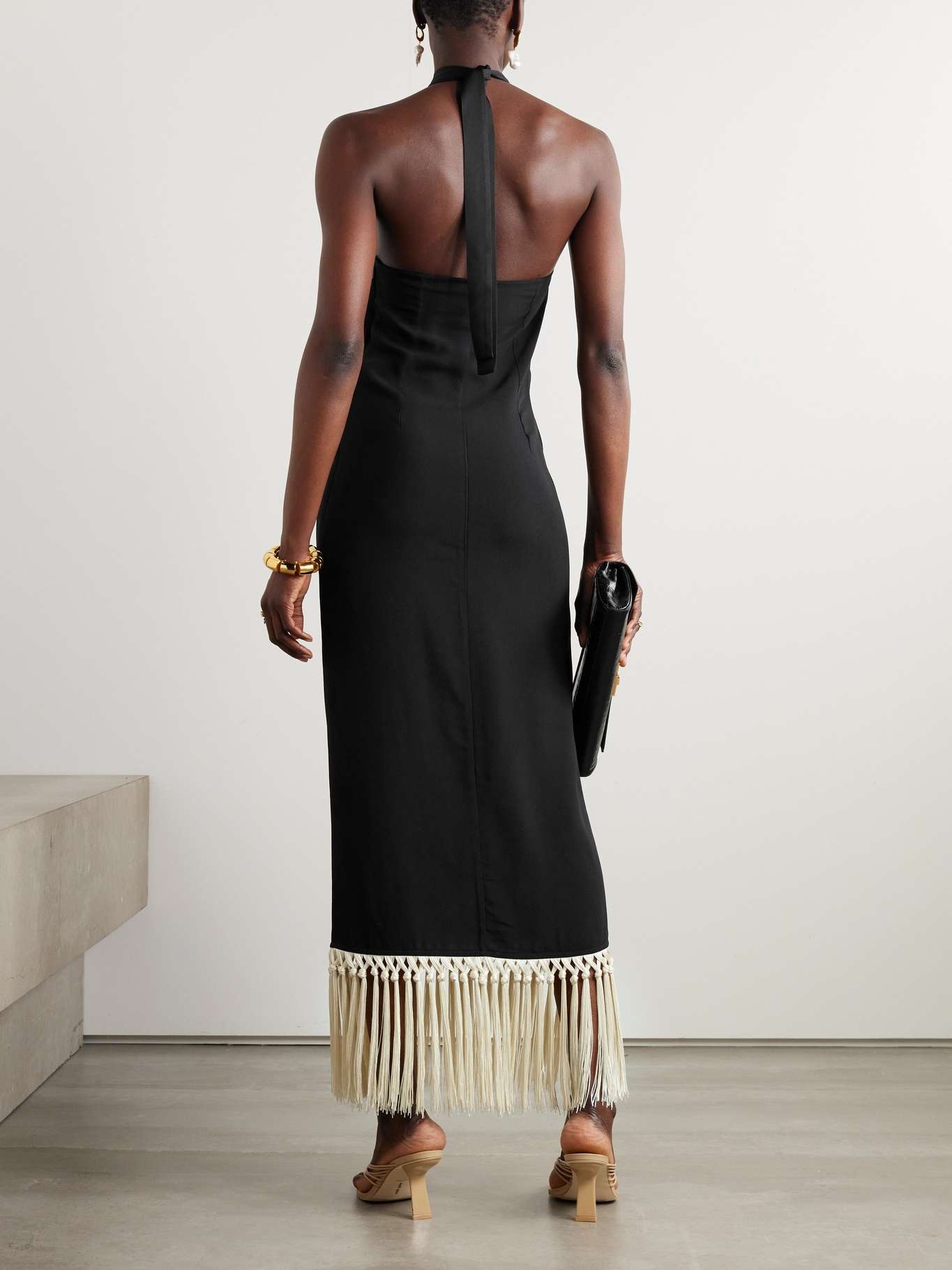 Nina fringed cady halterneck midi dress - 3