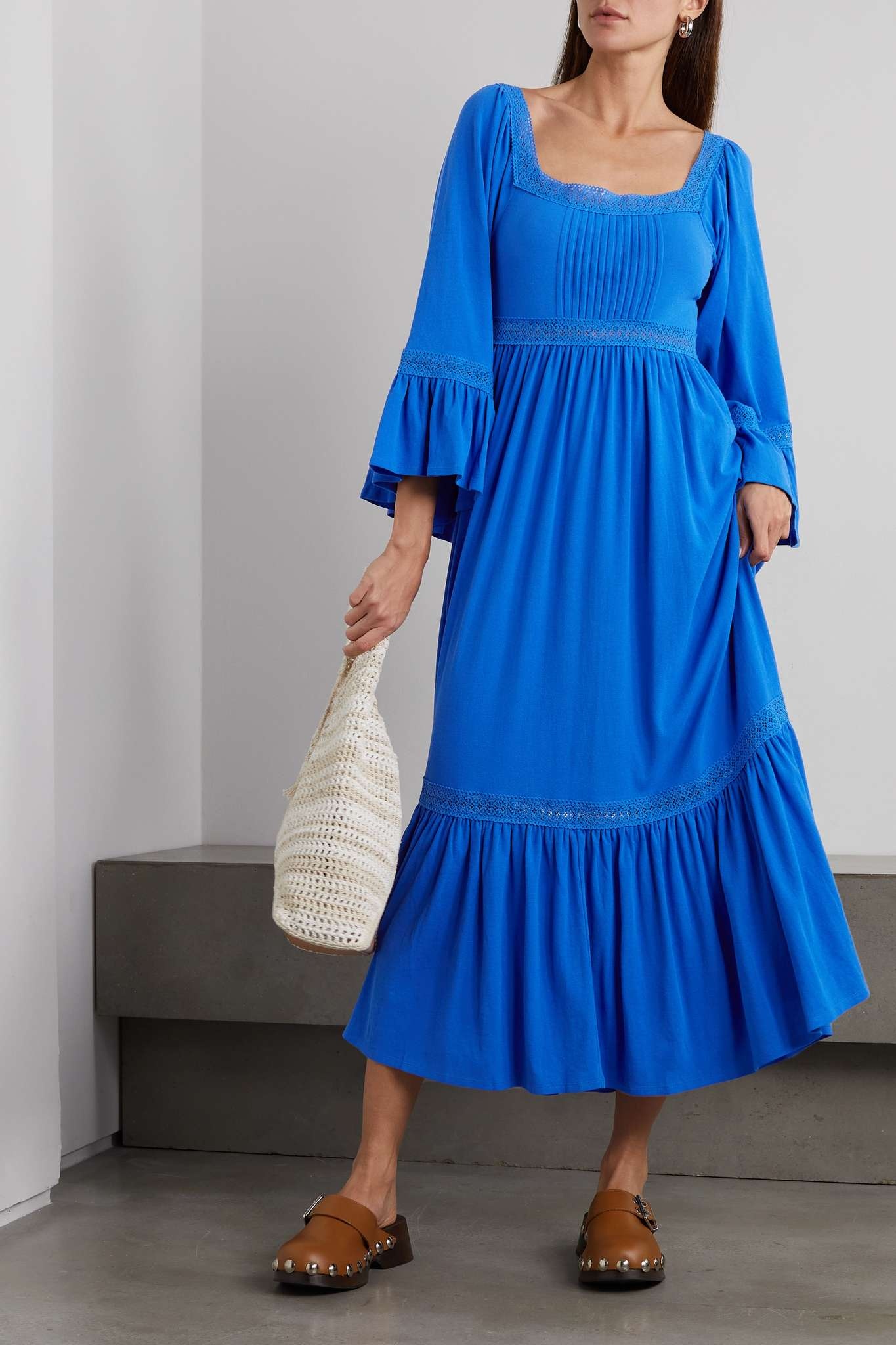 Tiered lace-trimmed cotton maxi dress - 2