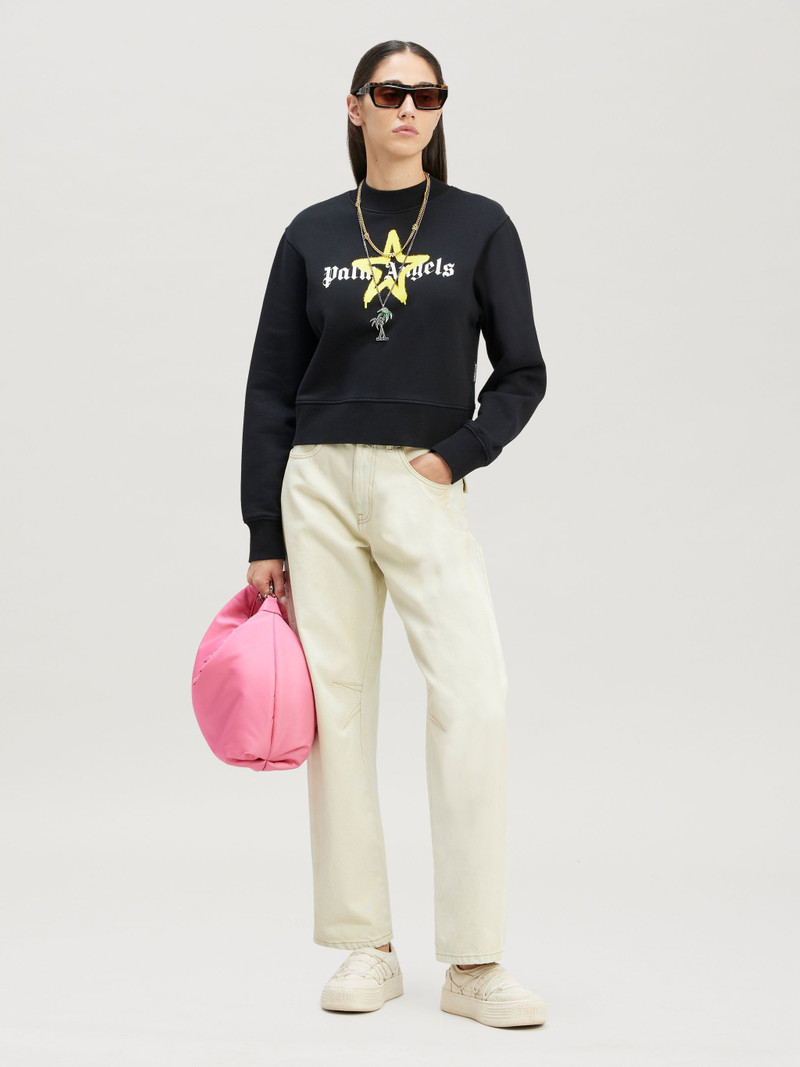 Palm Angels Star Sprayed Fitted Crew  Black Yellow outlook
