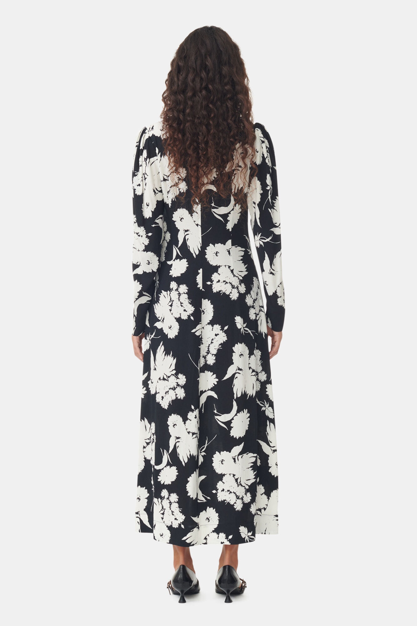 PRINTED CREPE V-NECK DRESS - 5