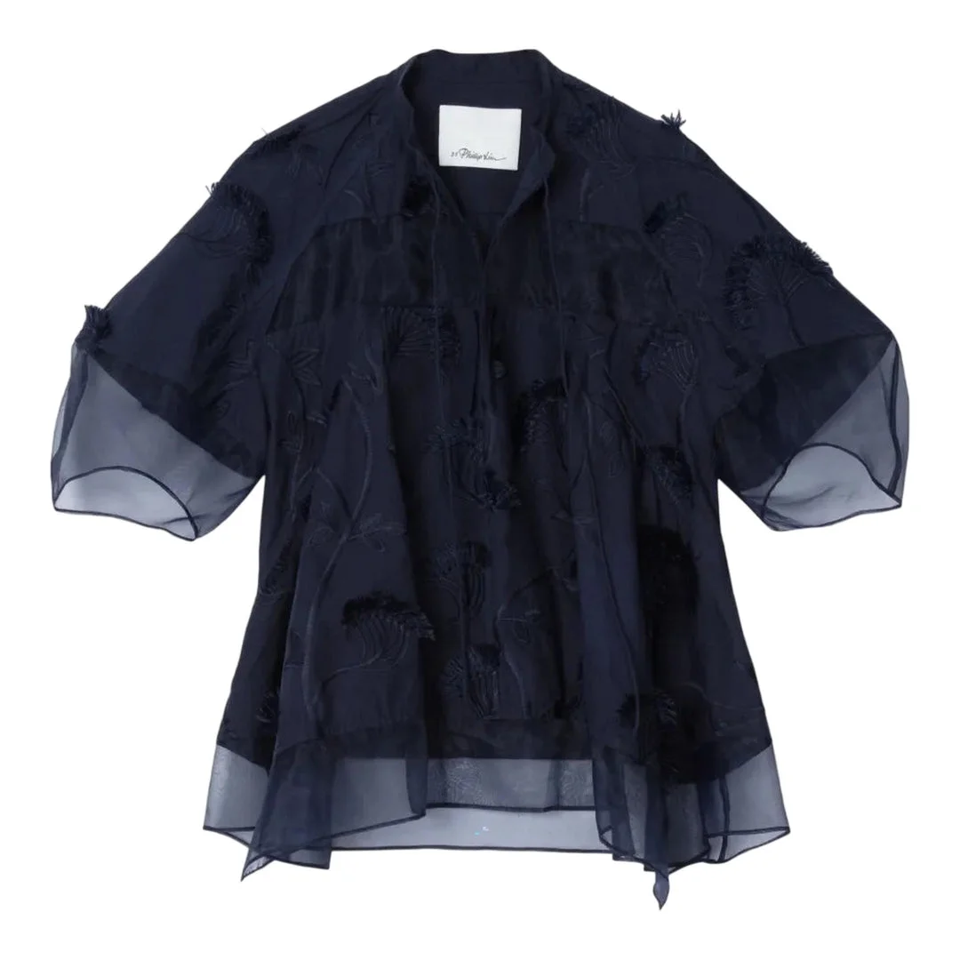 Embroidery Voile Top With Organza Combo - 1