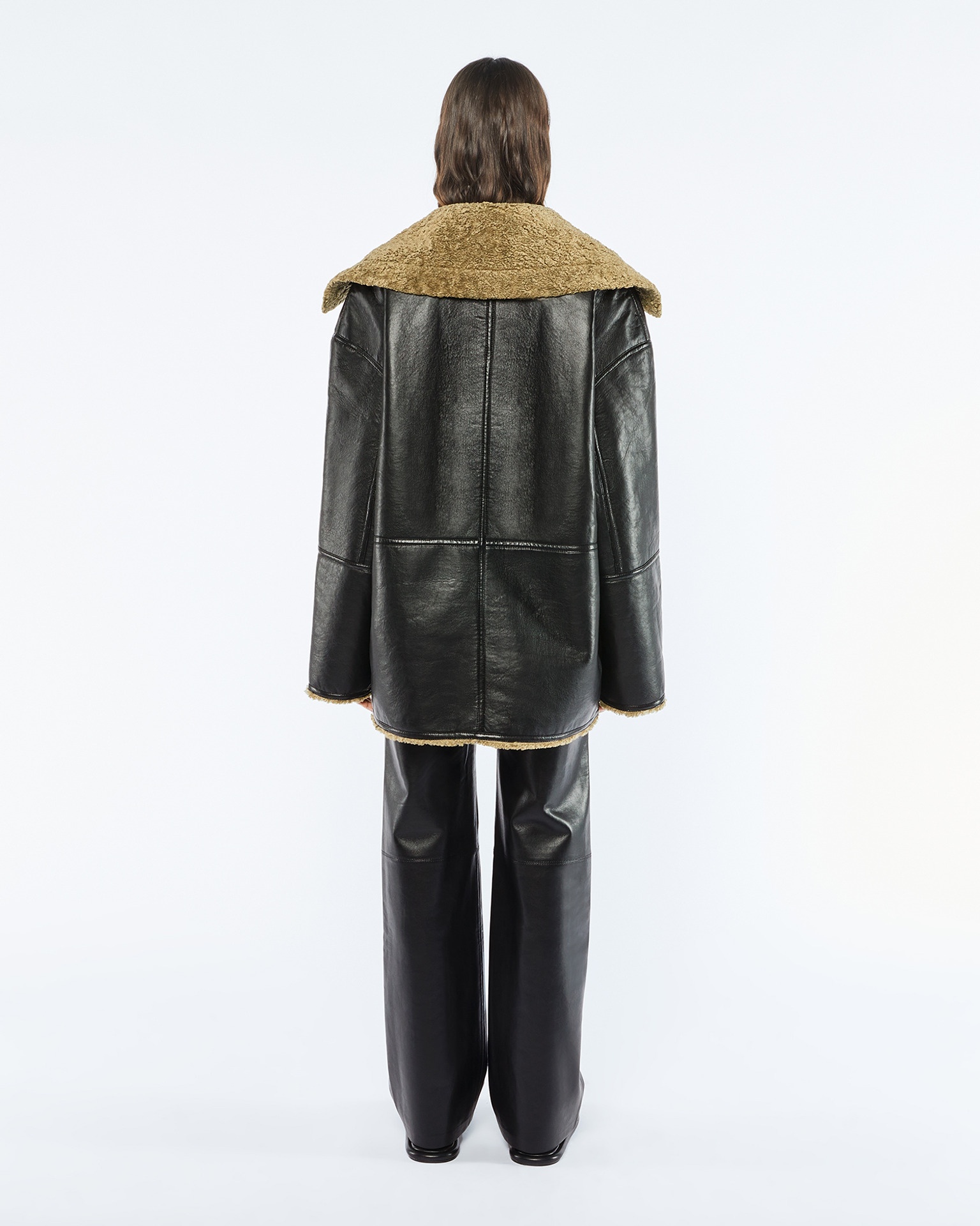 MAUK - Faux shearling-trimmed jacket - Black/khaki - 6