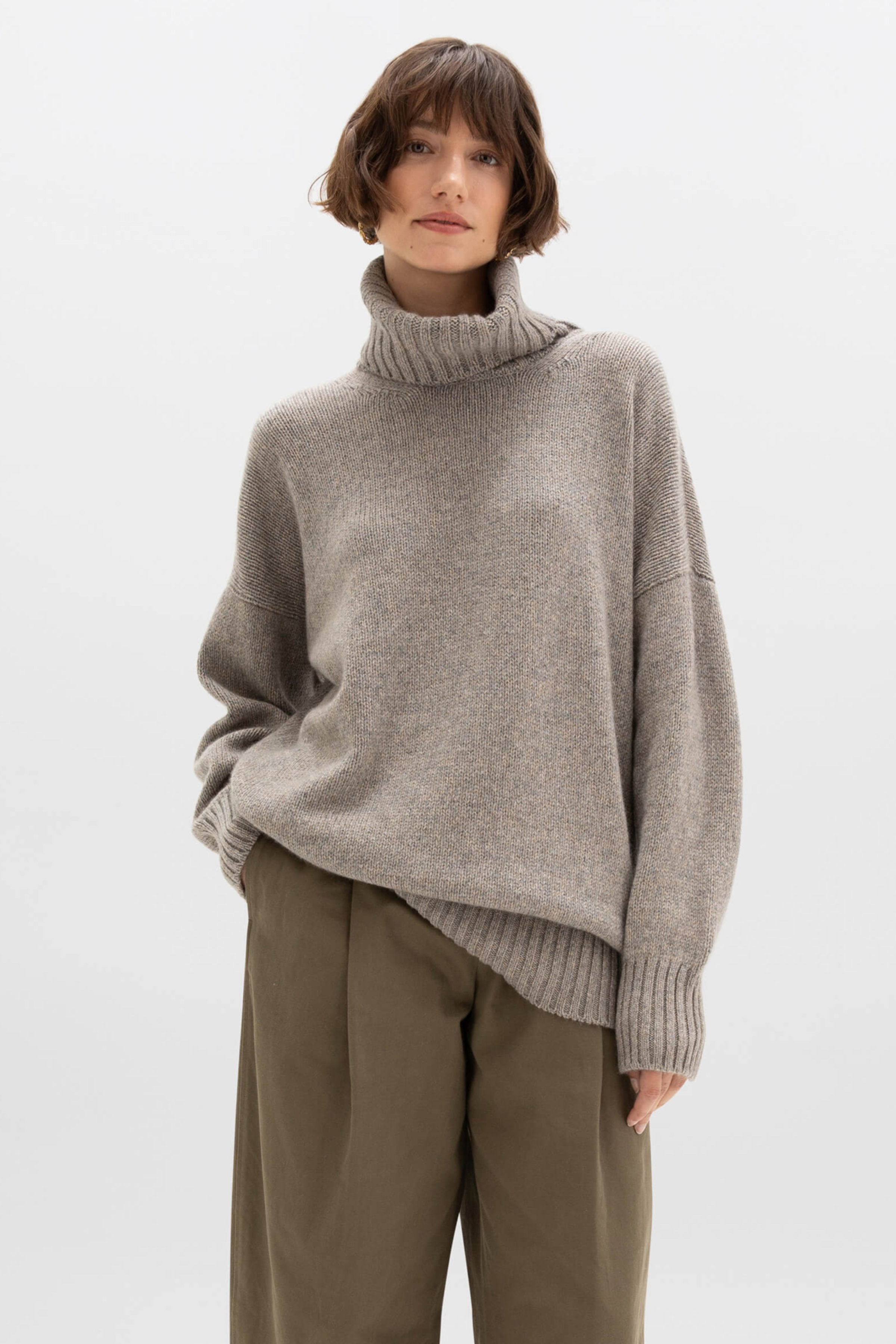 Cashmere Marl Grey Roll Neck Jumper - 2