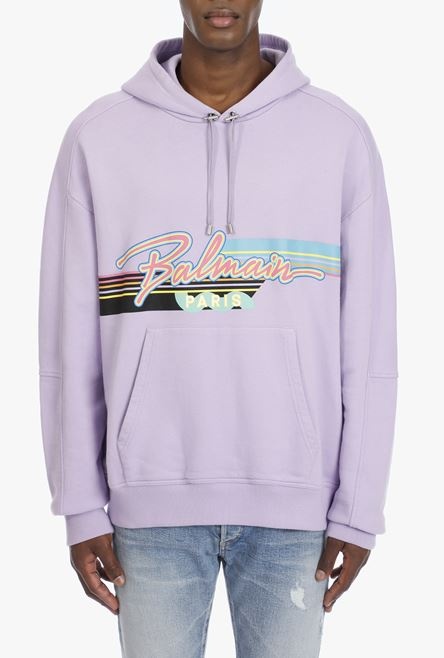 EXCLUSIVE - Lavender cotton hooded sweatshirt with multicolor Balmain logo - 5