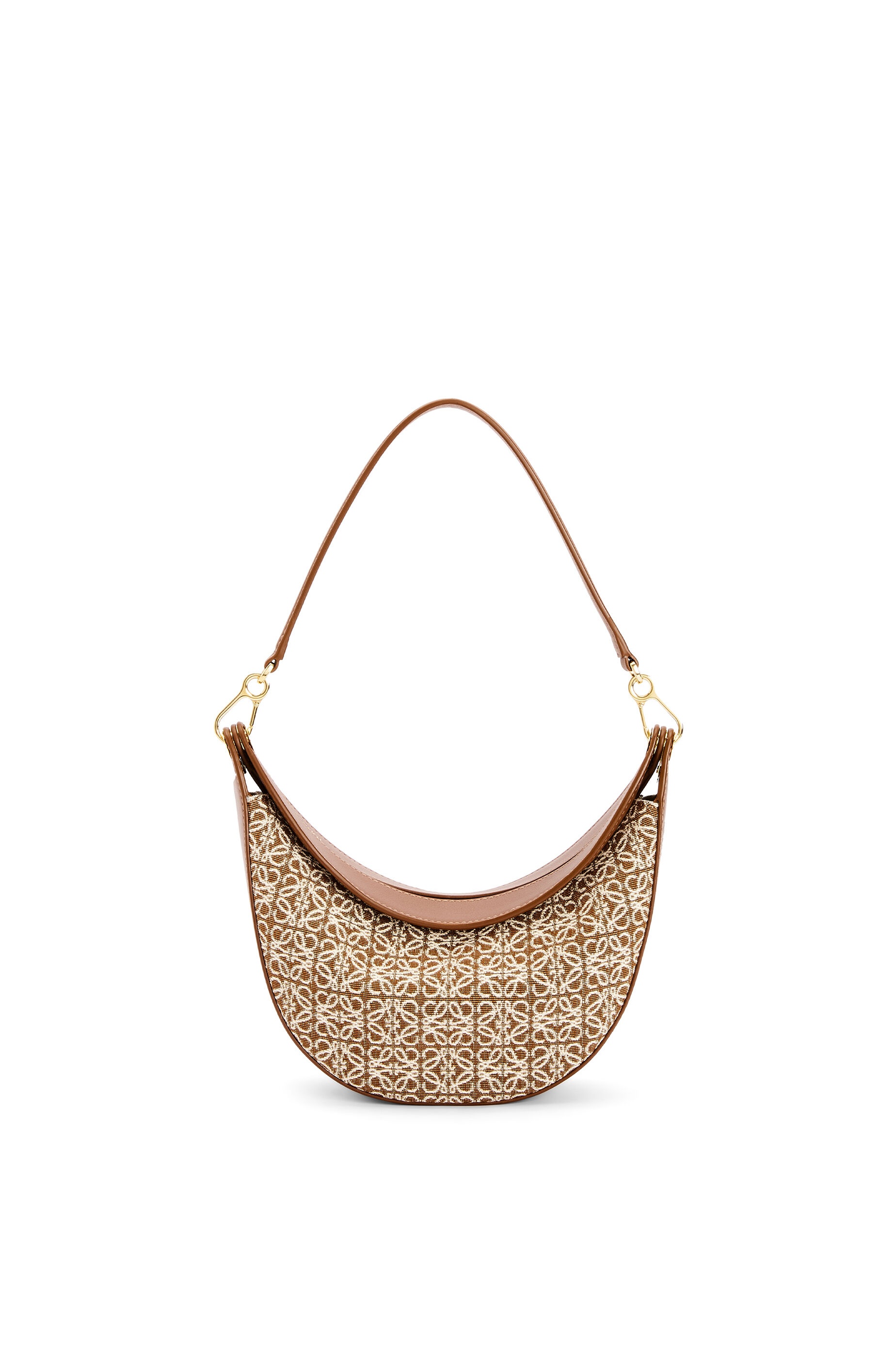 Luna canvas-jacquard trimmed leather shoulder bag