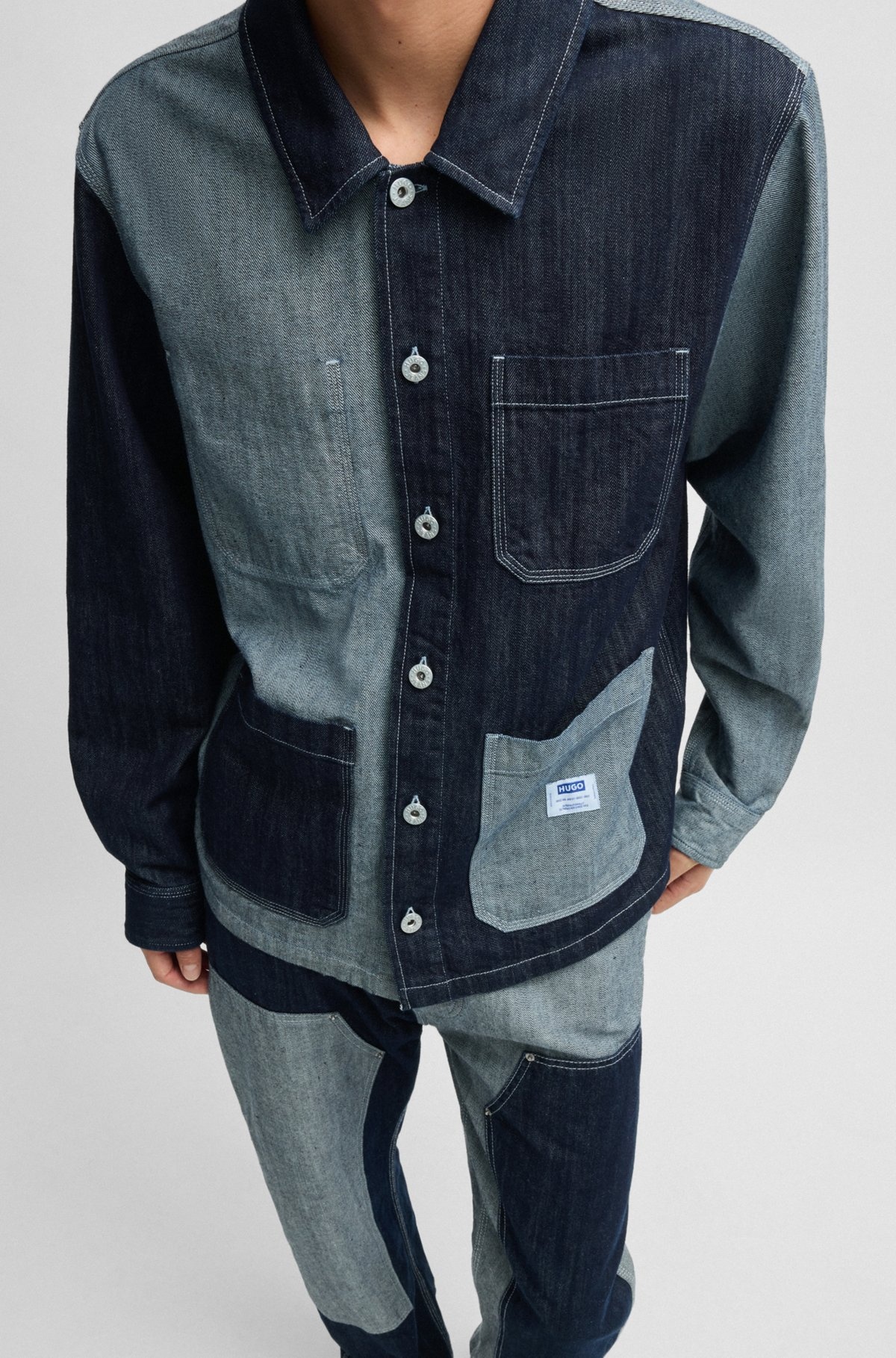RELAXED-FIT OVERSHIRT IN MIXED DENIMS - 6