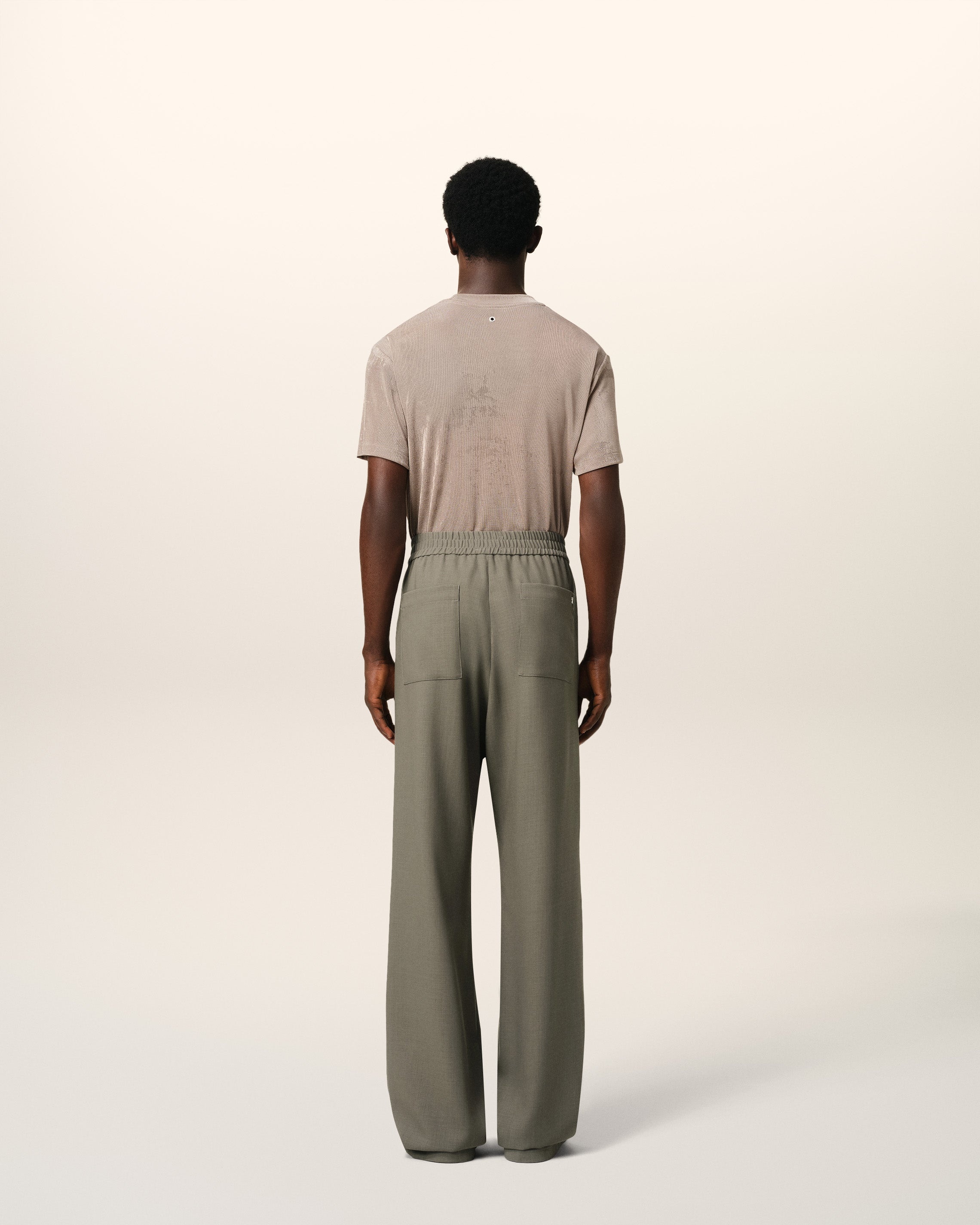 TAUPE WOOL STRAIGHT FIT ELASTICATED TROUSERS - 4