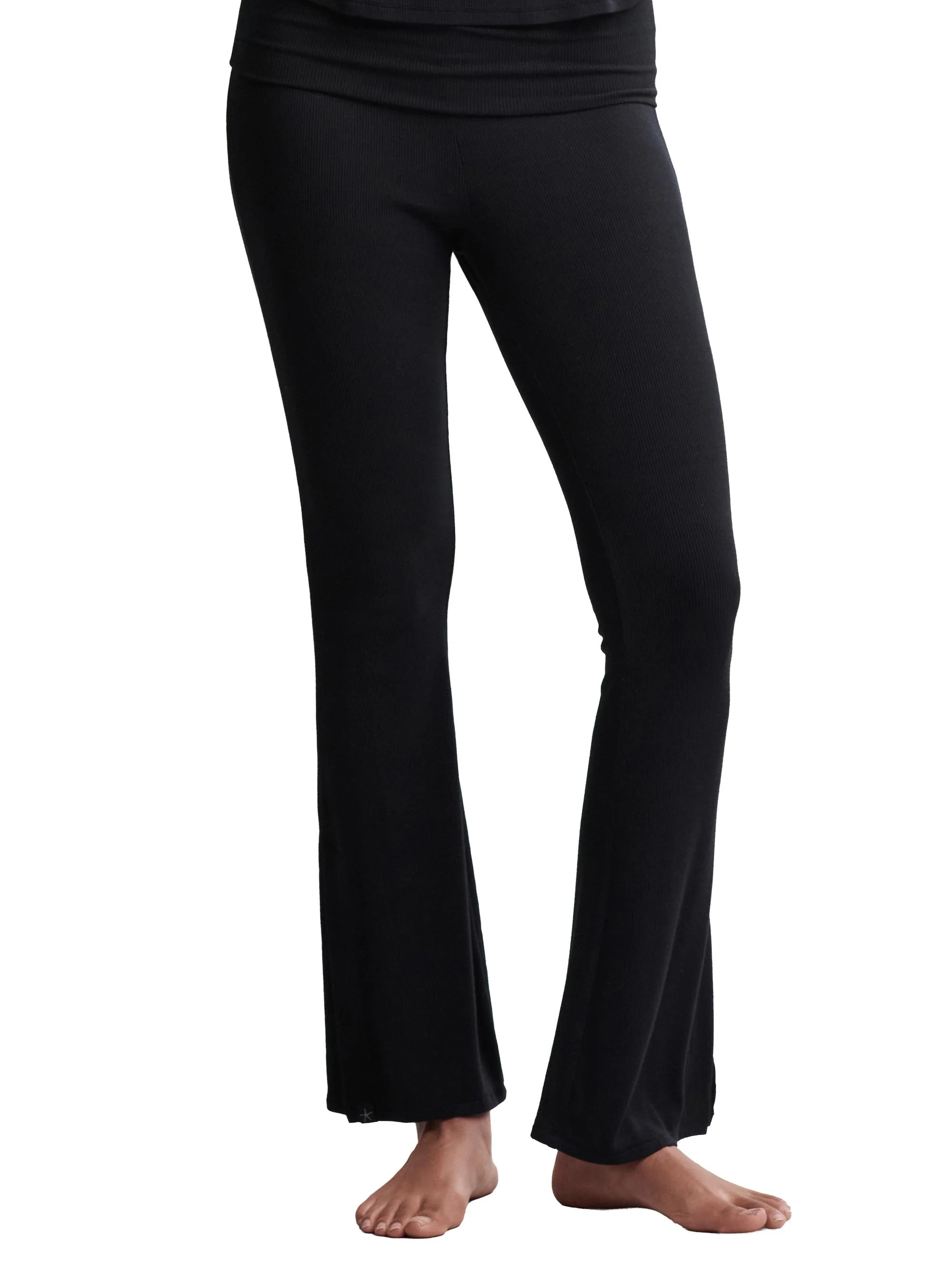 Women's Ultra Soft Rib Fold-Over Pants - Black - 1