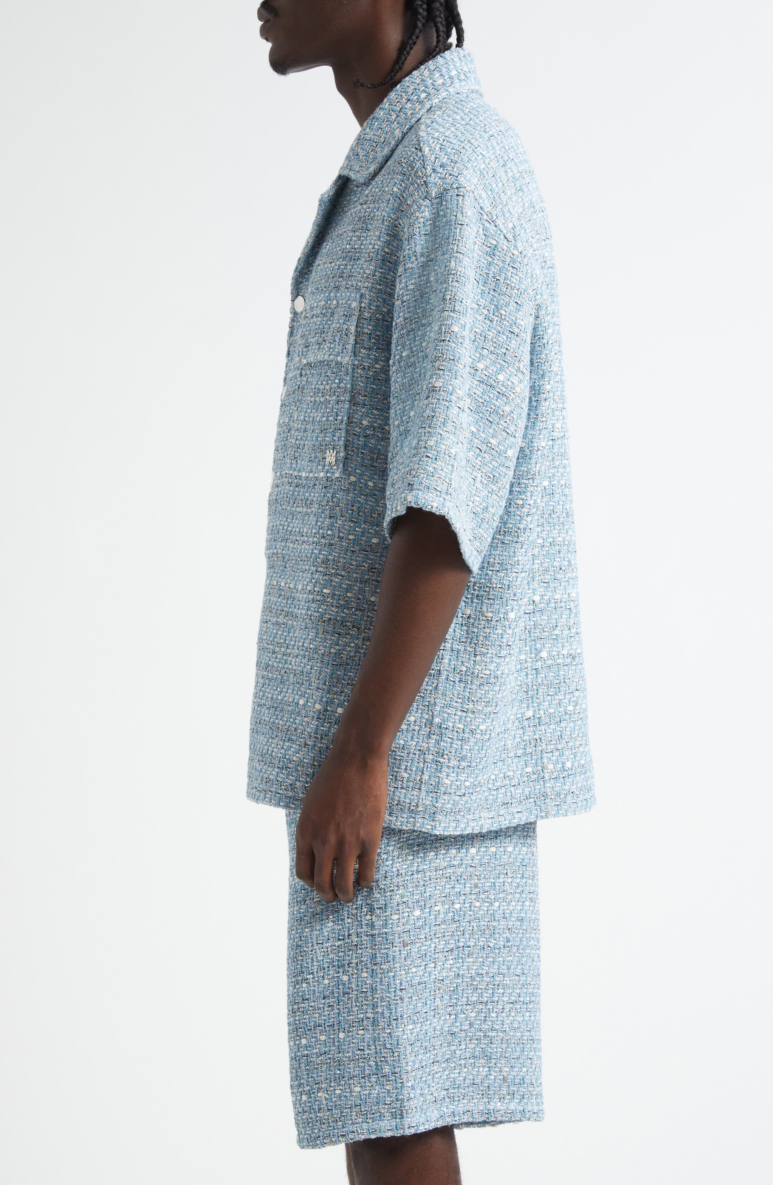 AMIRI Bouclé Camp Shirt in Ashley Blue at Nordstrom - 4