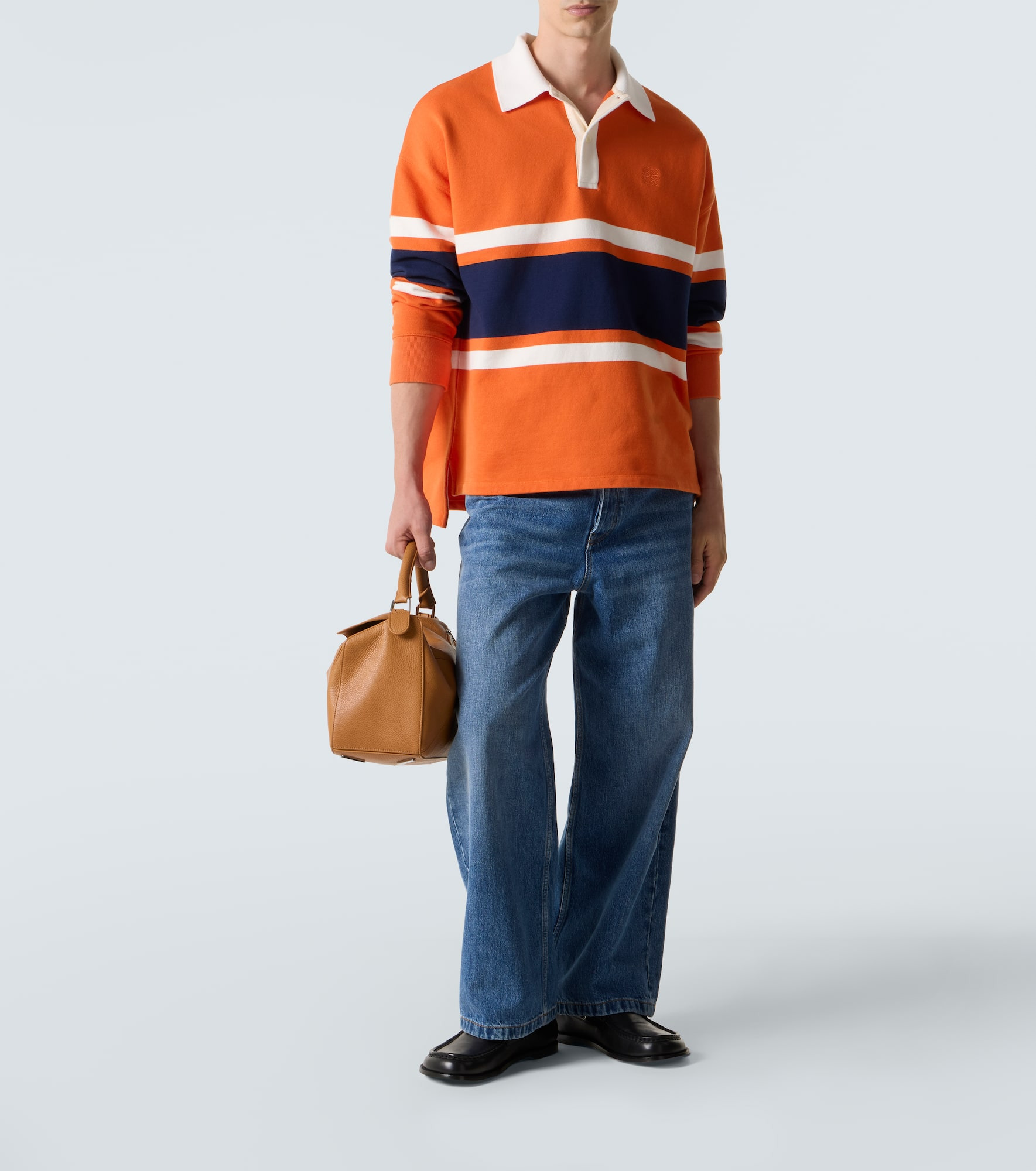 Striped cotton fleece polo sweater - 2