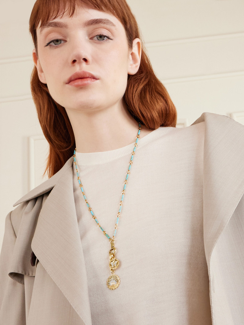FOUNDRAE New Beginnings Drop Element 18-karat Gold, Turquoise And Diamond Necklace outlook