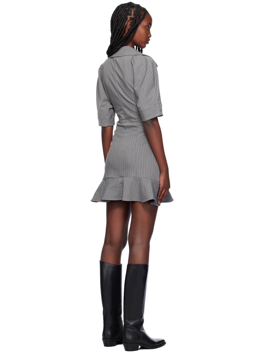 Gray Striped Suiting Minidress - 3