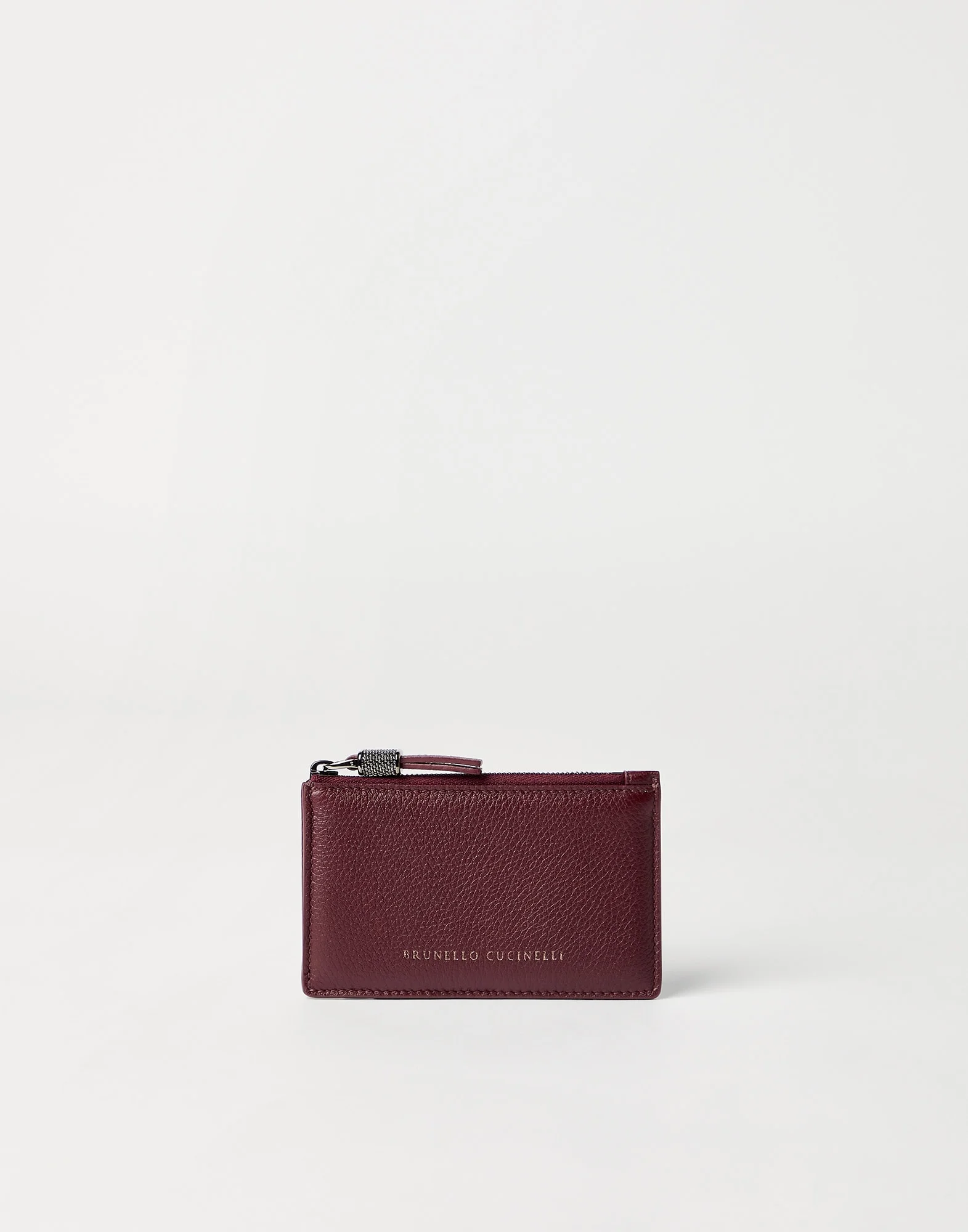 Grained leather card case with shiny zipper pull - 1