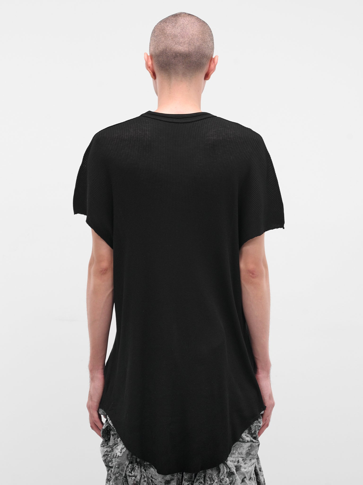 Black Cotton-Silk Ribbed Tee - 3
