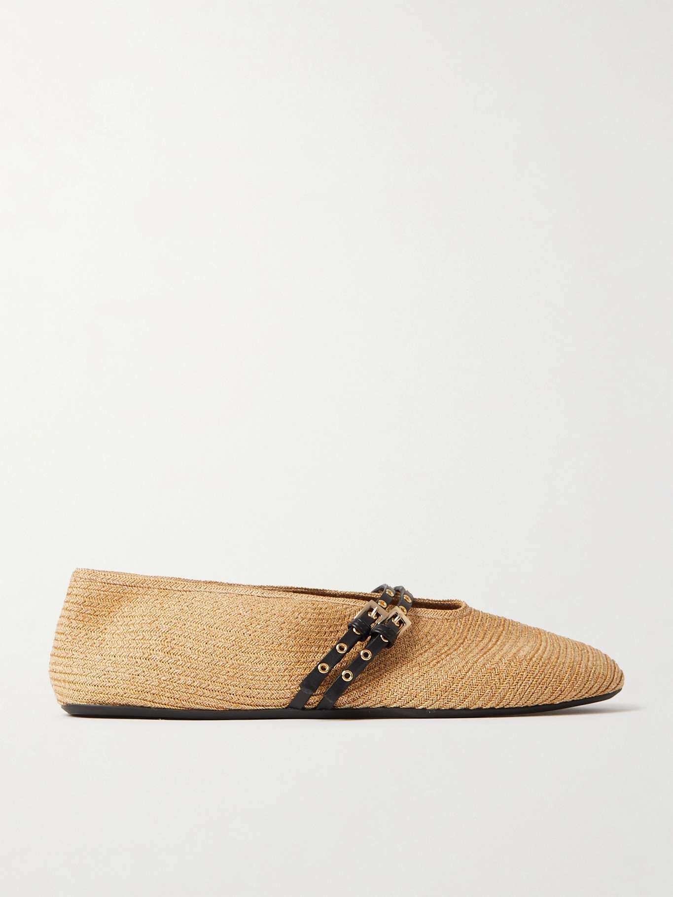 Alaïa Leather-trimmed raffia ballet flats | netaporter