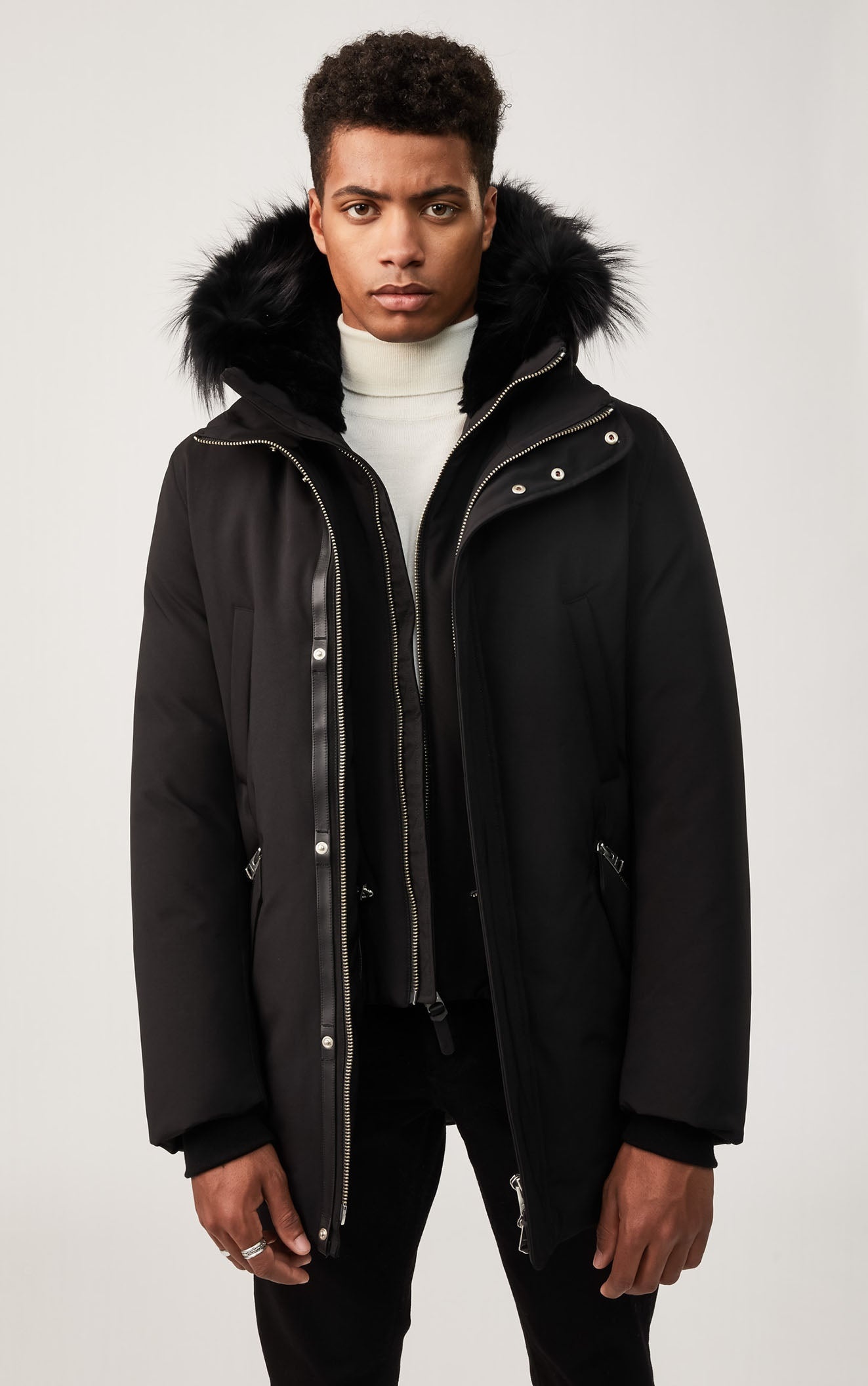 EDWARD down coat with removable hooded bib & silverfox fur - 2