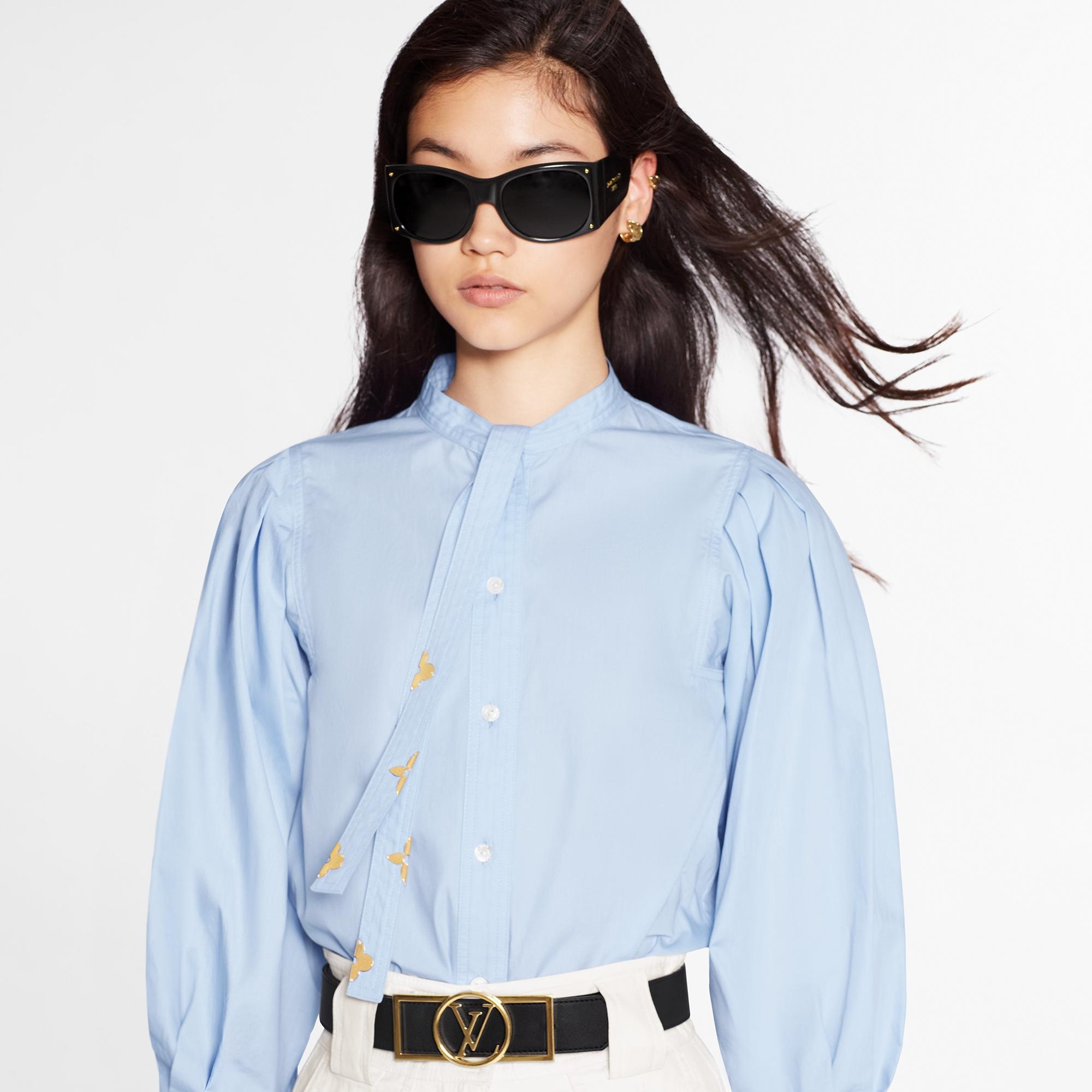 Puff Sleeve Shirt with Monogram Flower Lavaliere - 3