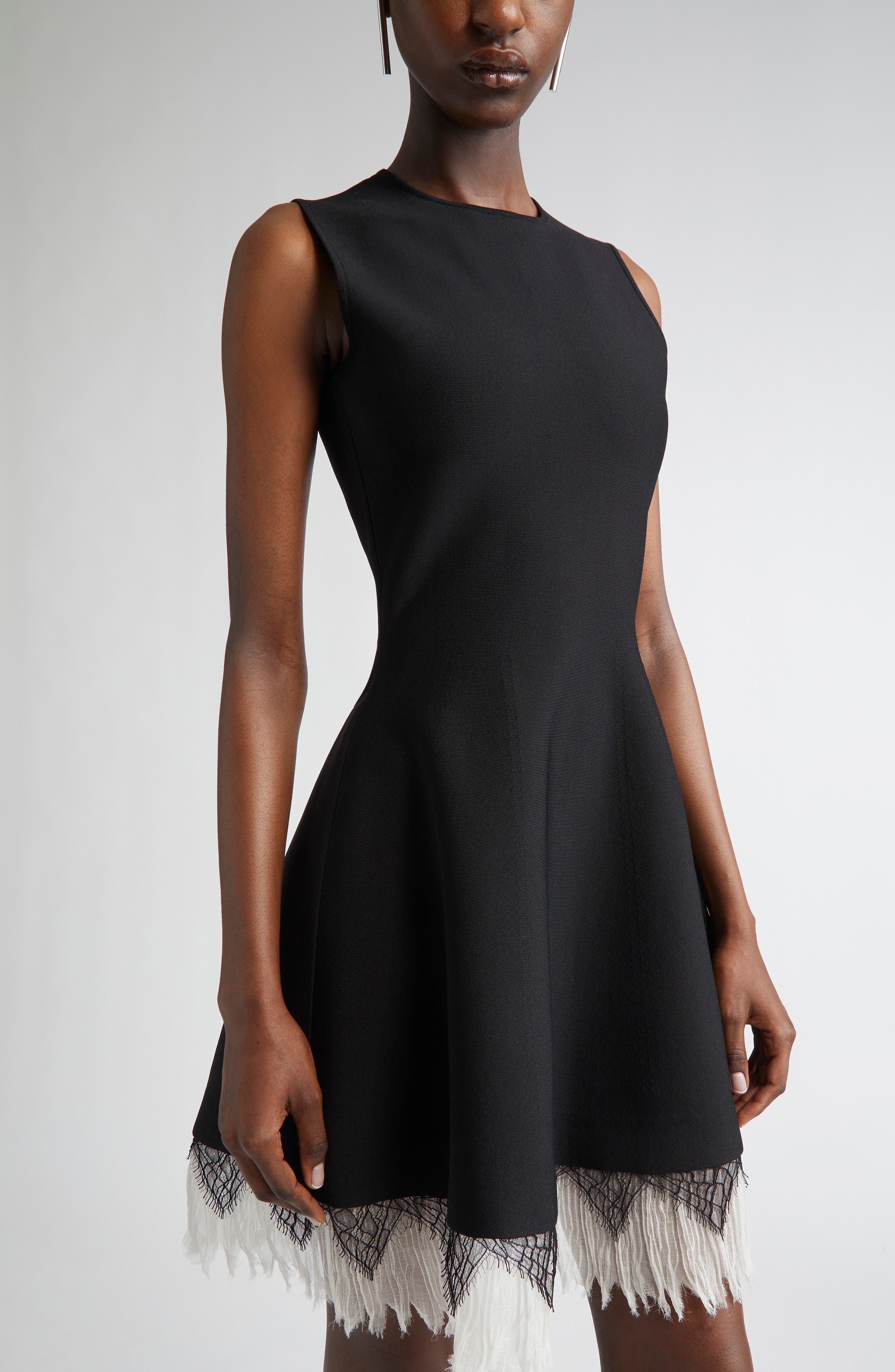 McQueen Volume Cobweb Lace Fit & Flare Minidress in Black/Ivory at Nordstrom - 5