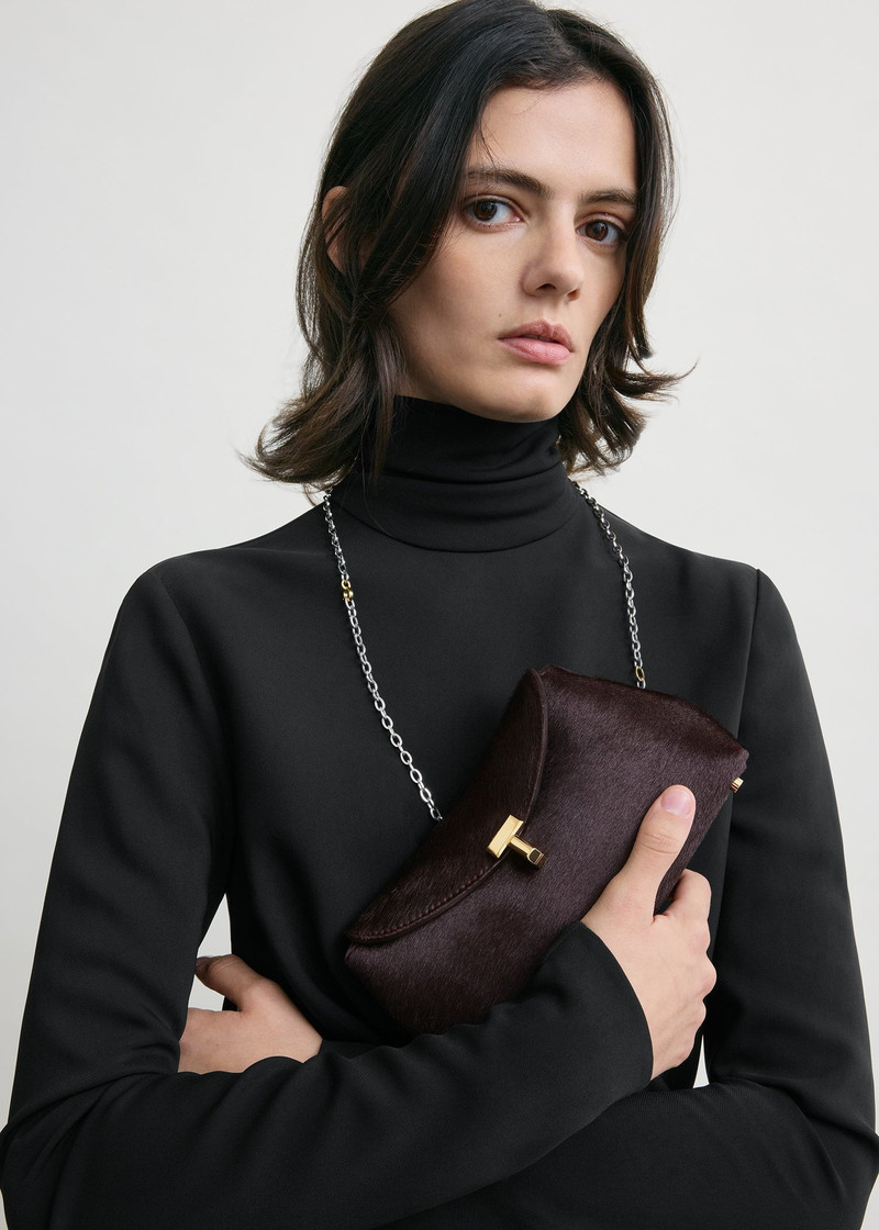 Mini T-lock pony hair clutch wine 3