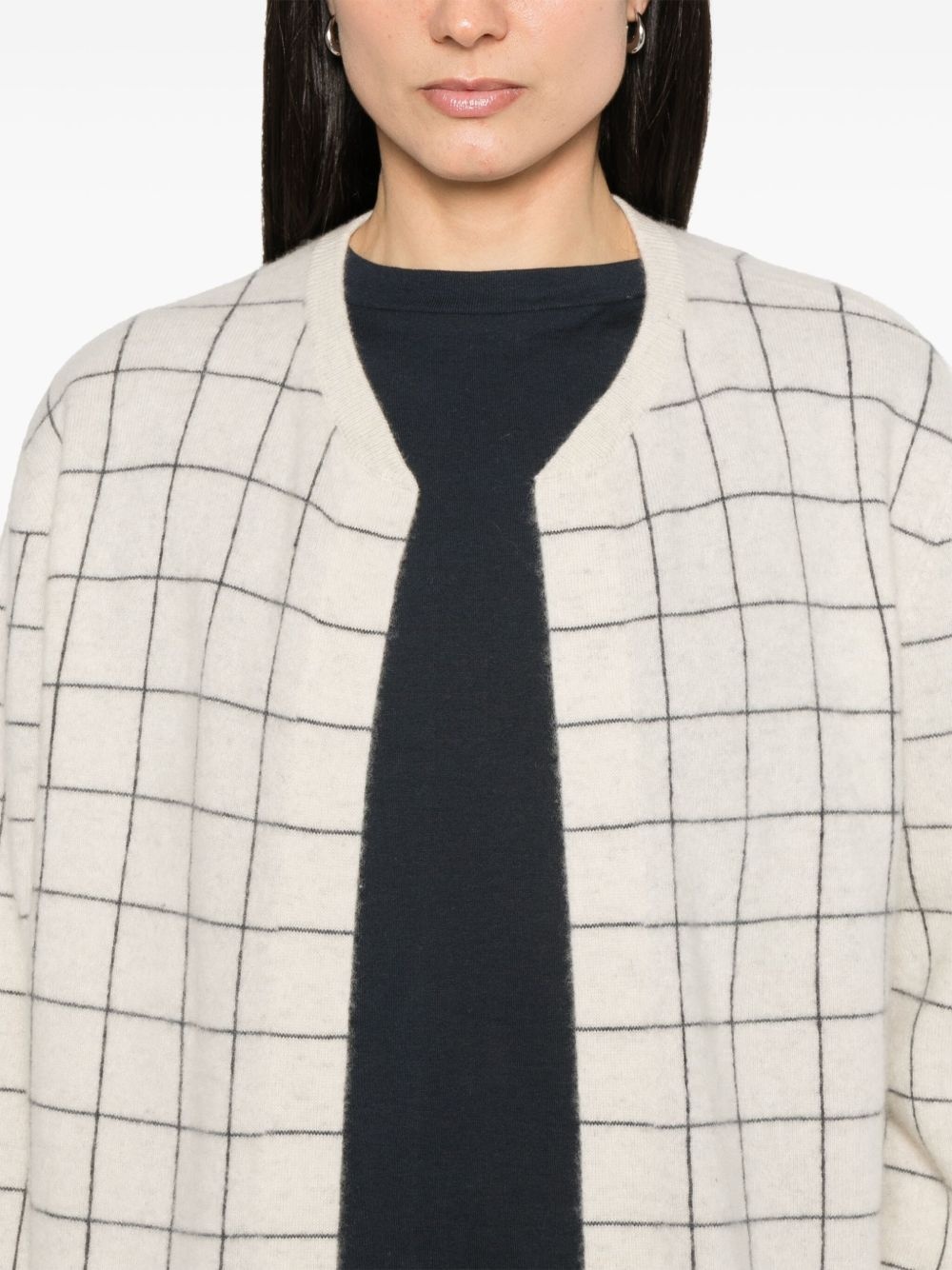 windowpane-pattern cardigan - 5