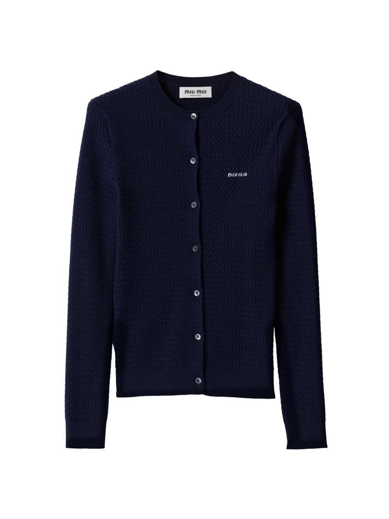 Women's Cable-Knit Cashmere and Silk Cardigan - Blue 1