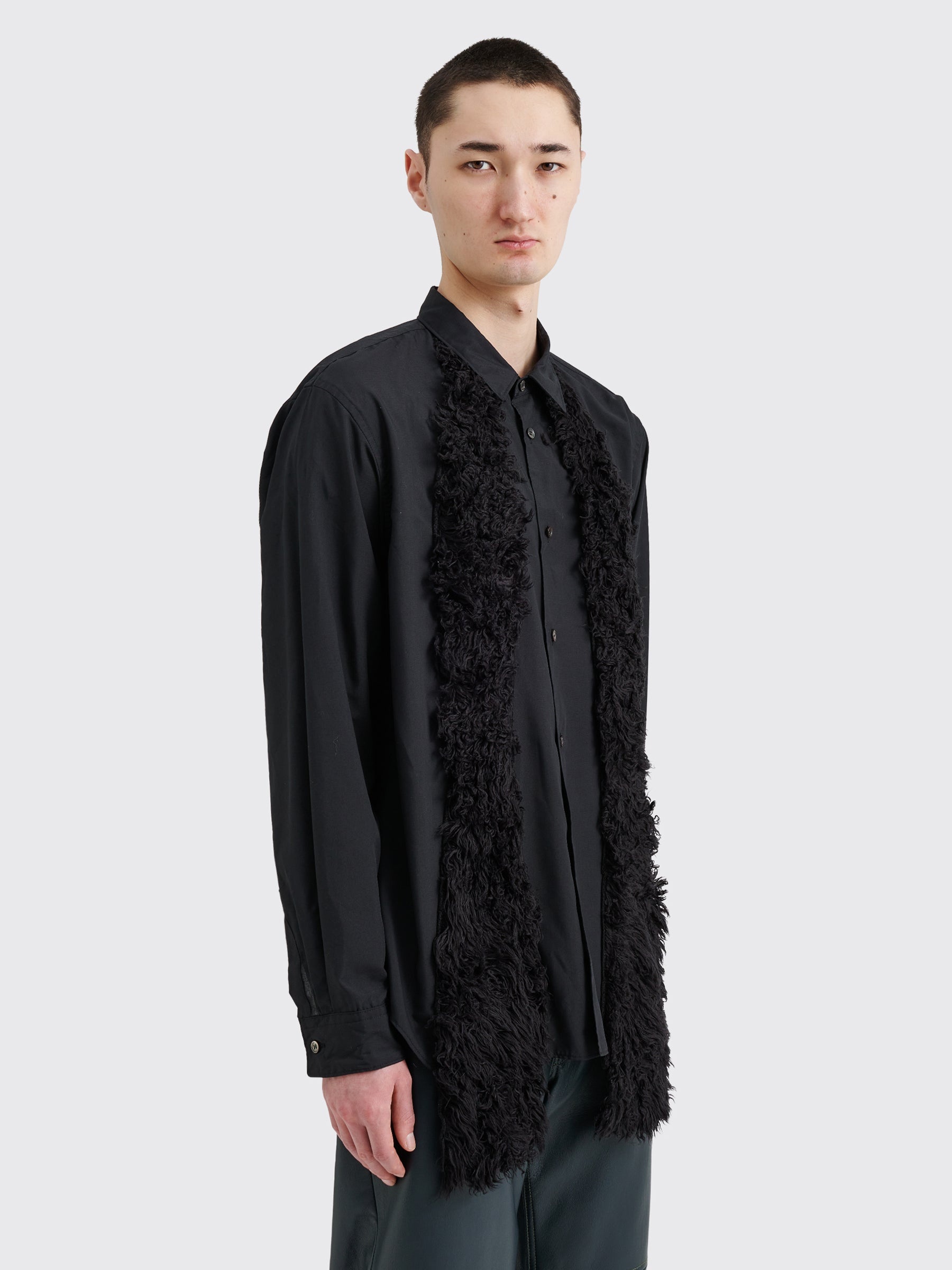 COMME DES GARÇONS HOMME PLUS FAKE FUR PANEL SHIRT BLACK - 4