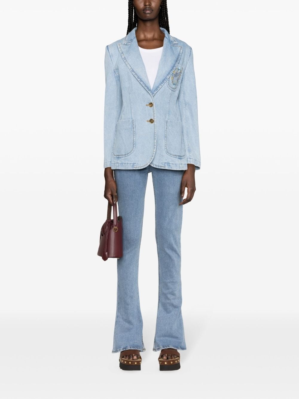 Pegaso-embroidered denim blazer - 2