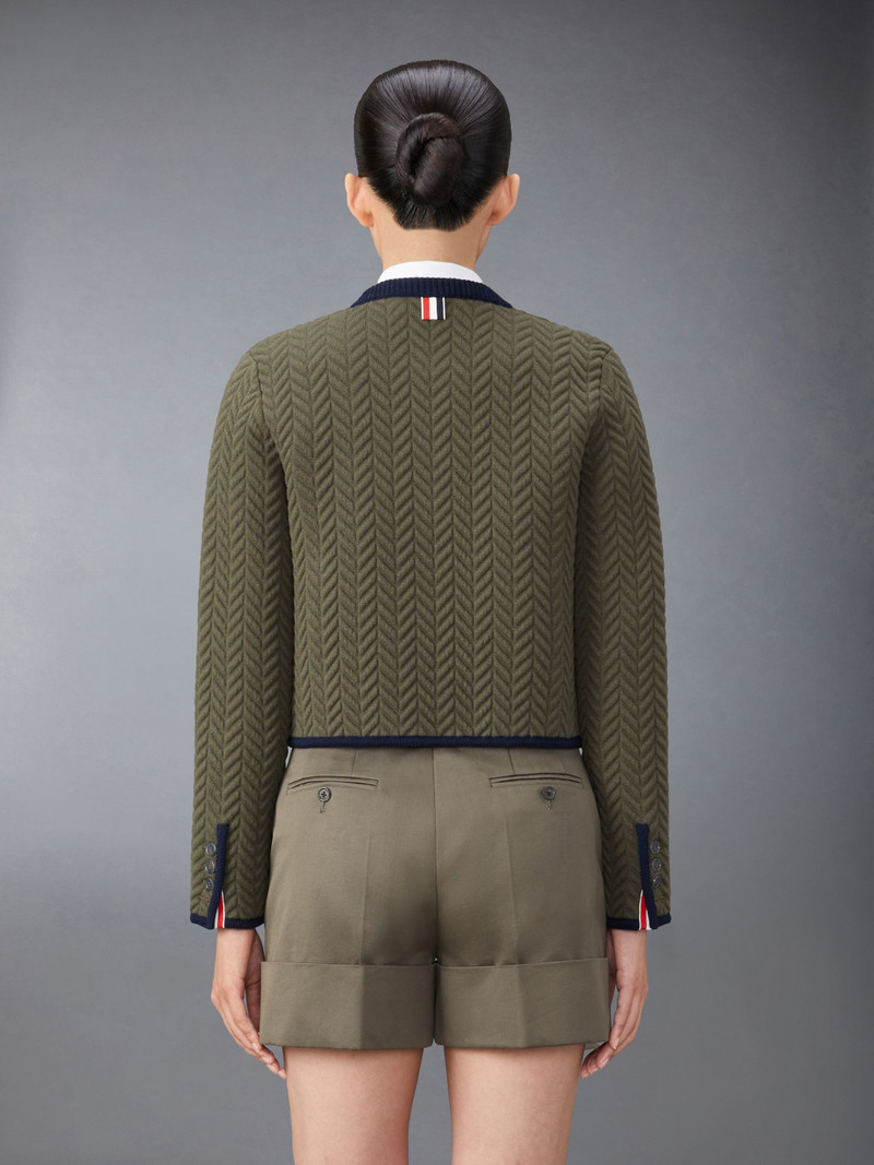 Thom Browne Merino Wool Herringbone Quilted Cropped Cardigan Jacket outlook