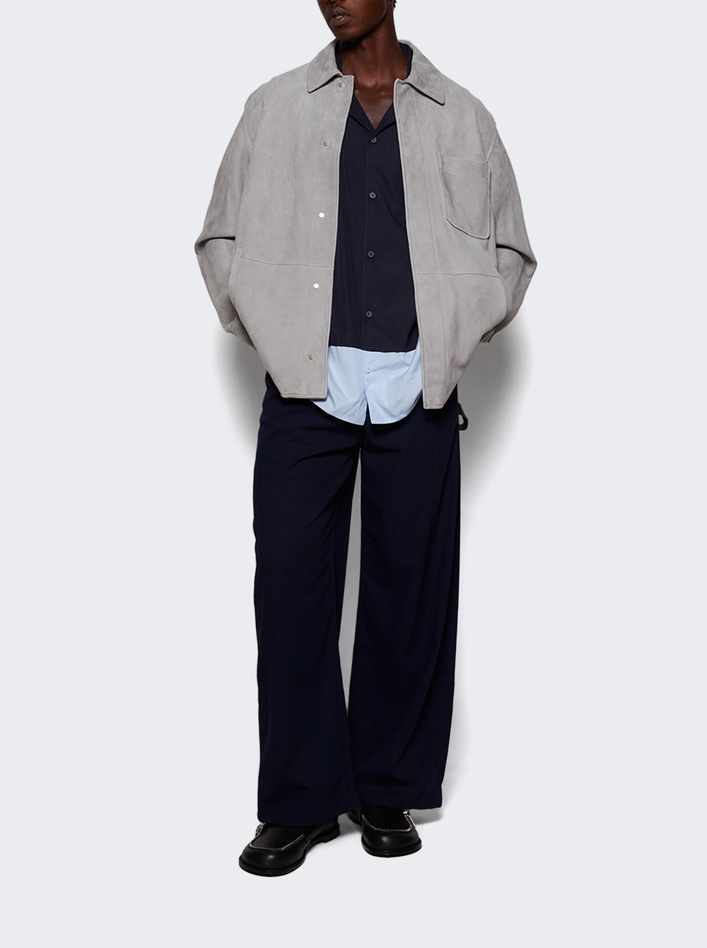 Short Sleeve Cotton Shirt Dark Navy And Light Blue - 5