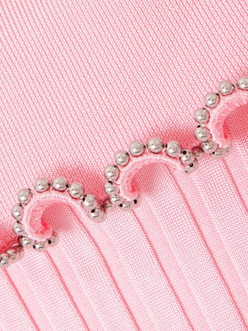 Bead-embellished ribbed-knit polo shirt Pink 5