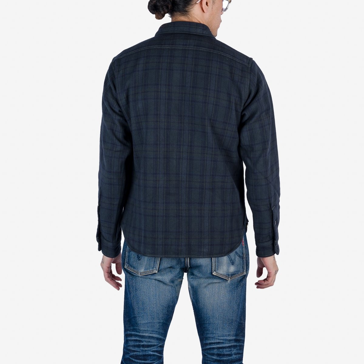 IHSH-337-OD Ultra Heavy Flannel Tartan Check Western Shirt - Green Overdyed Black - 3