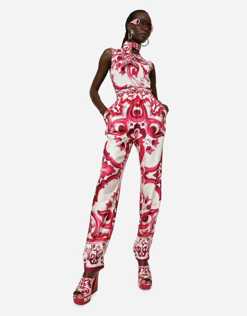 Sleeveless silk top with Majolica print 5