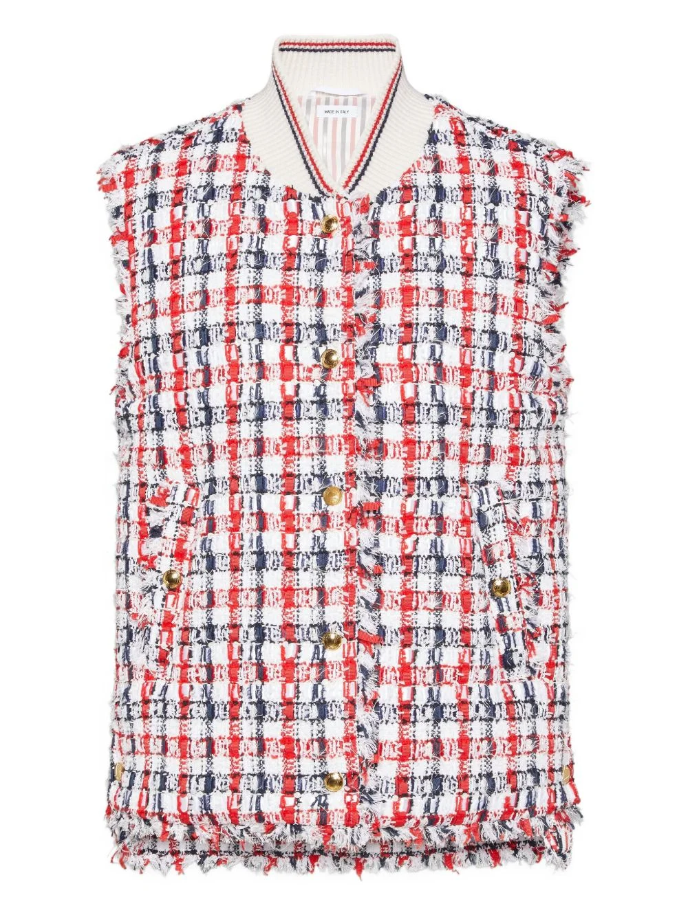 frayed checked tweed waistcoat - 1
