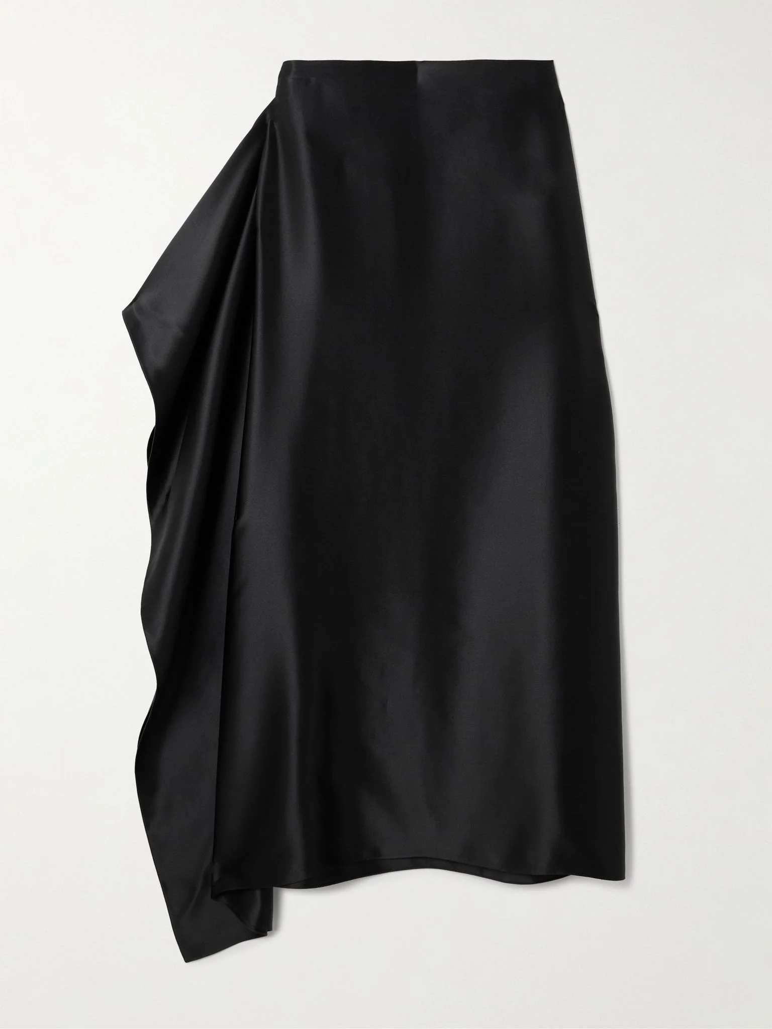 Athalia draped duchesse silk-satin midi skirt Black - 1