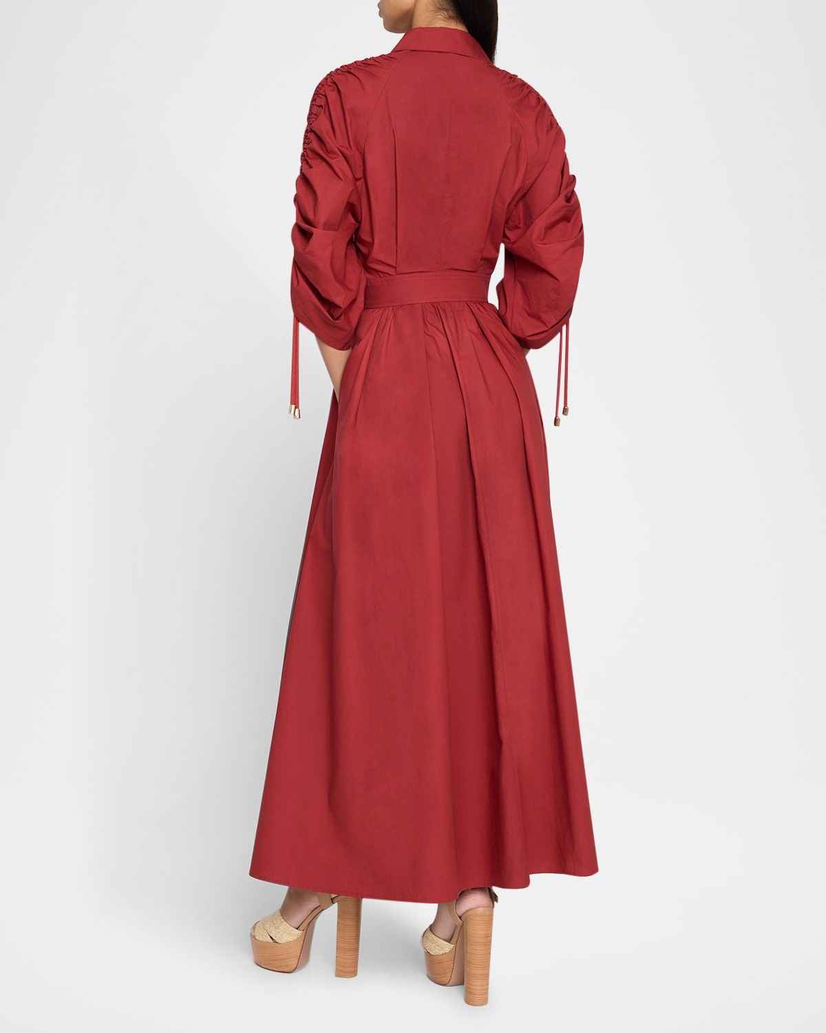Ruched-Sleeve Poplin Midi Shirtdress - 3