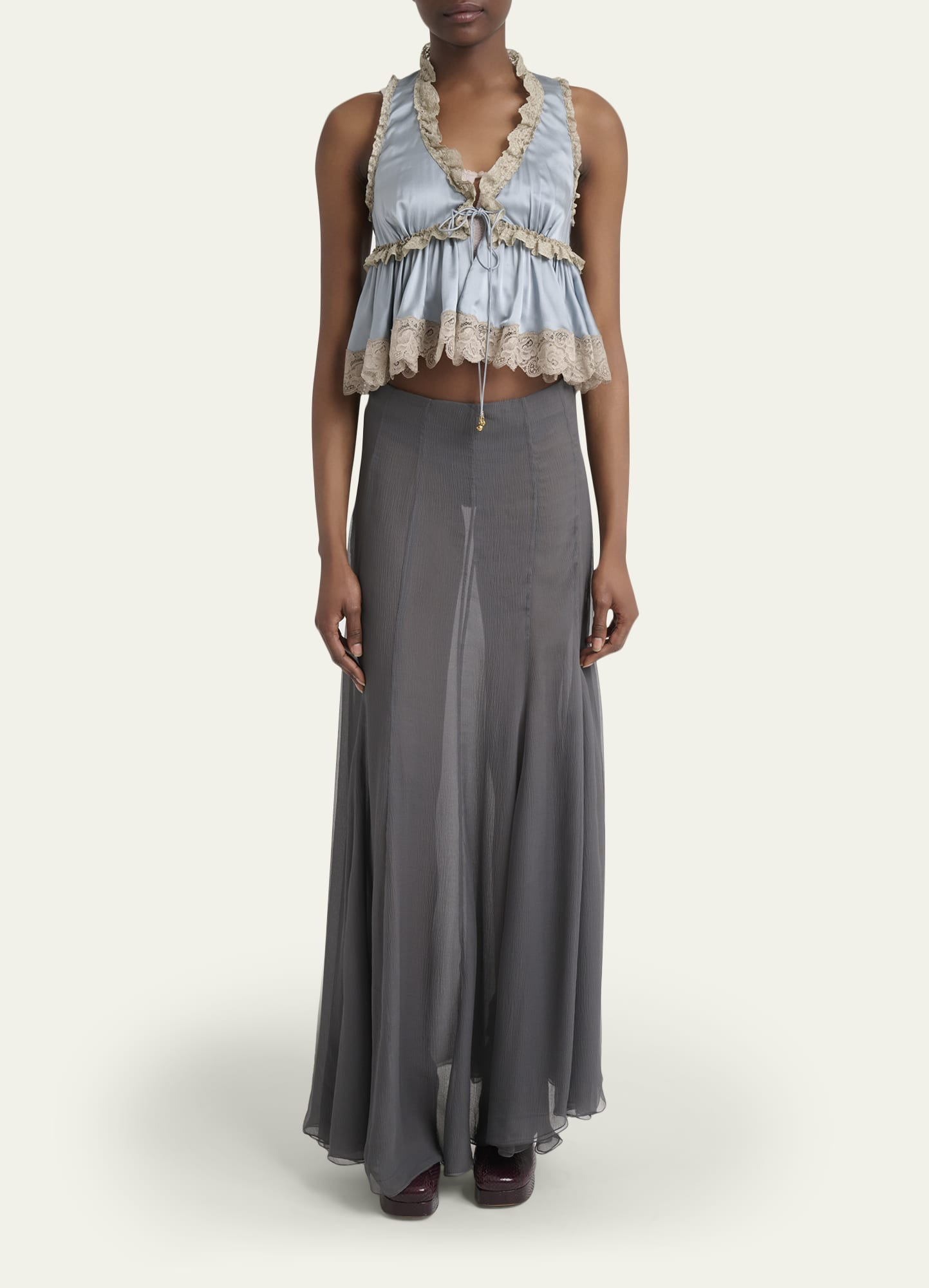 Paneled Sheer Silk Maxi Skirt - 2