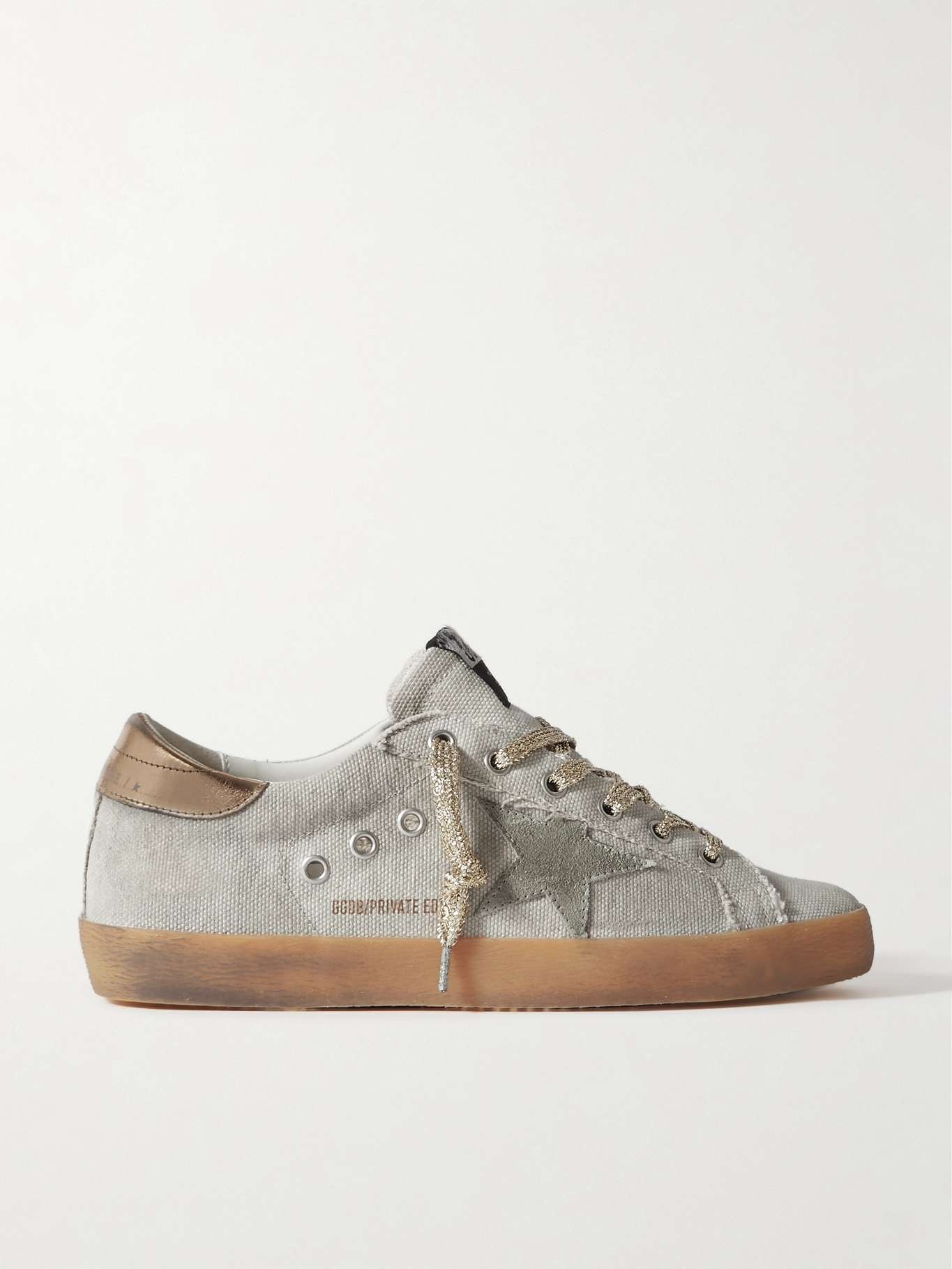 Super-Star suede and metallic leather-trimmed distressed canvas sneakers - 1