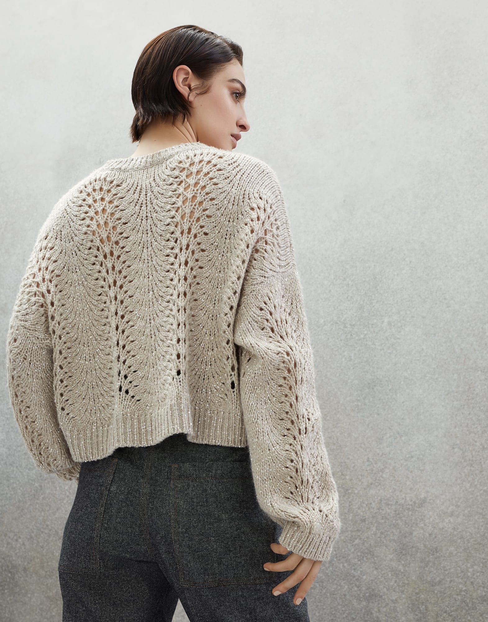 Brunello Cucinelli Dazzling lace sweater in cashmere Feather Brunello Cucinelli Dazzling lace sweater in cashmere Feather