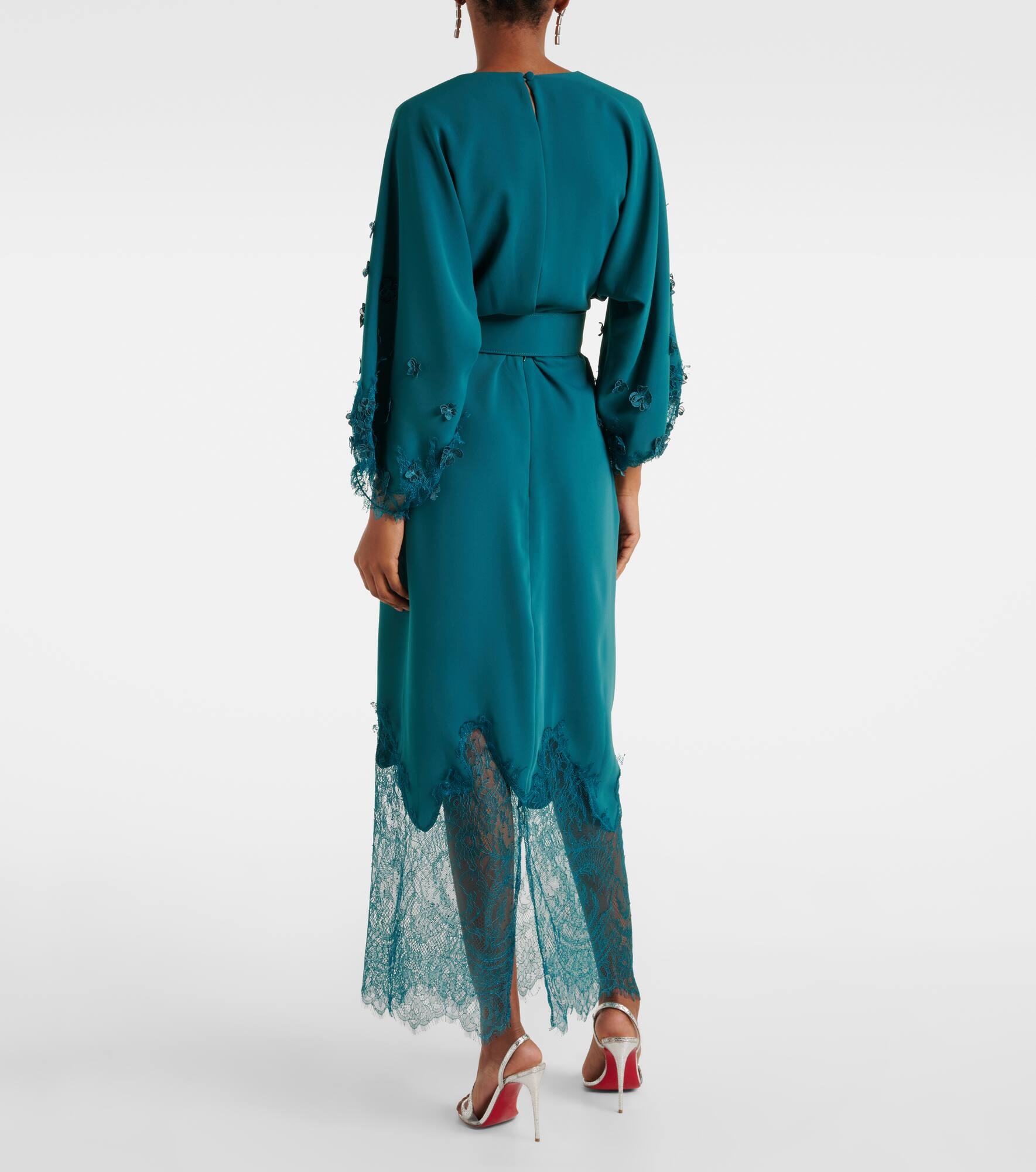 Lace-trimmed draped midi dress - 3