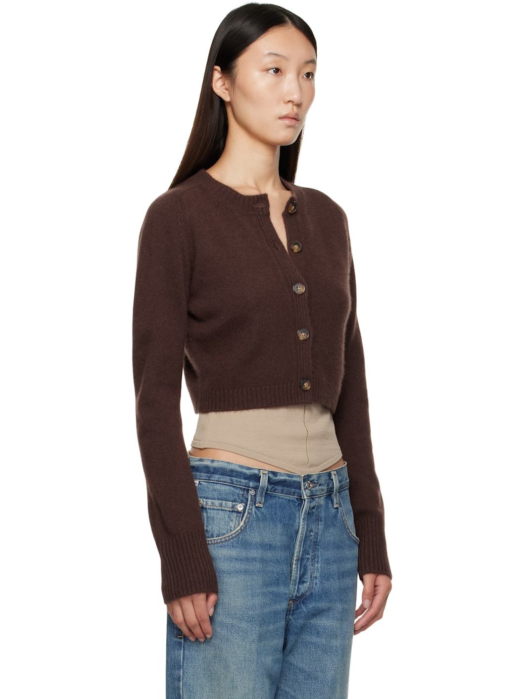 Brown Zephir Cashmere Cropped Cardigan - 2