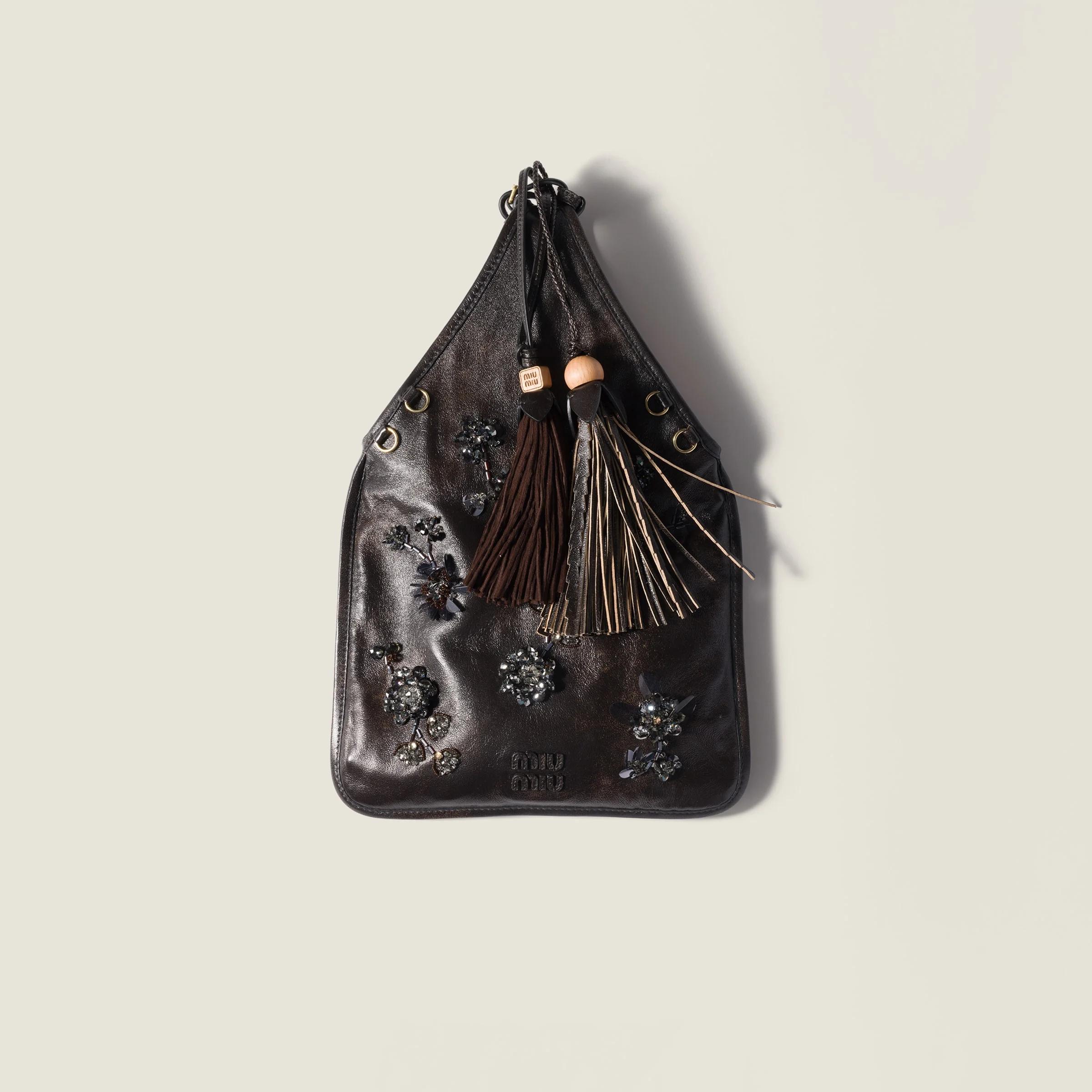 Embroidered nappa leather handbag - 1