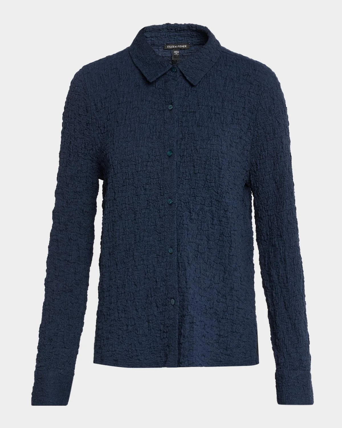 Crinkled Knit Button-Down Shirt - 1