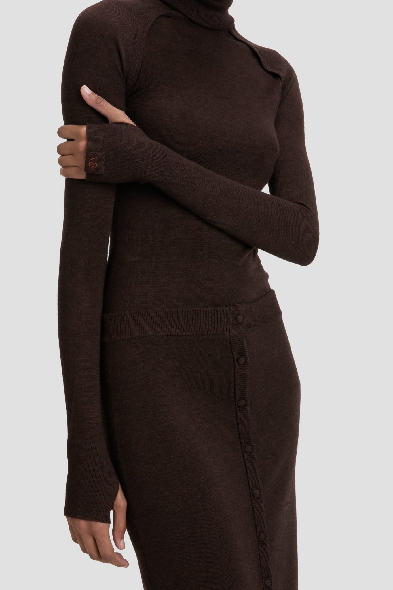 Button Detail Midi Skirt In Dark Chocolate - 4