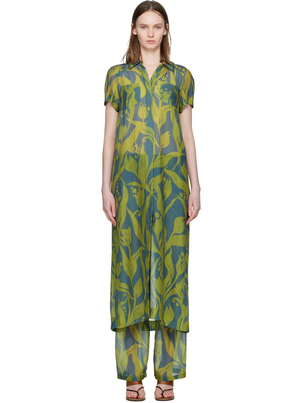 Green & Blue Long Shirt Maxi Dress - 1