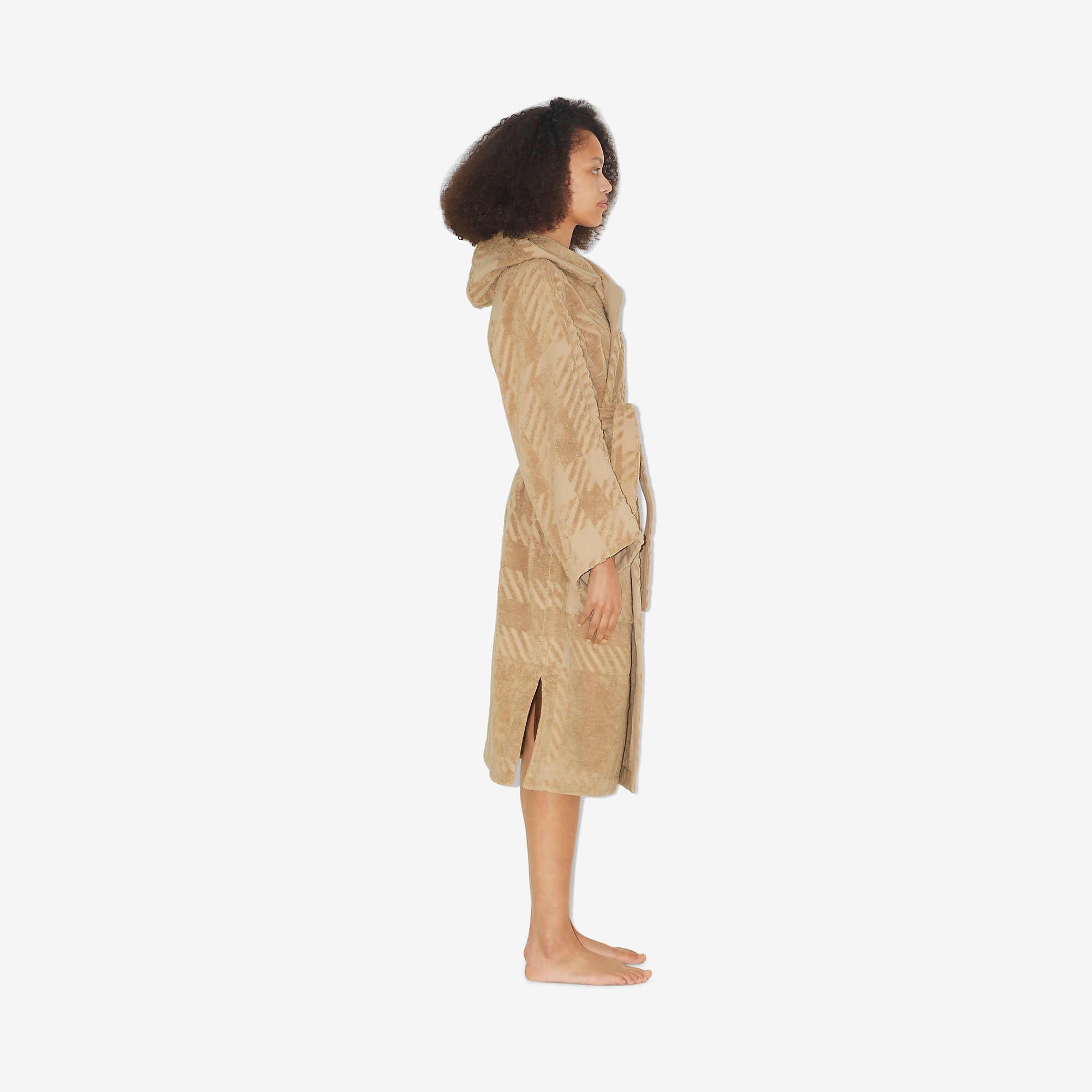 Check Cotton Jacquard Hooded Robe - 3