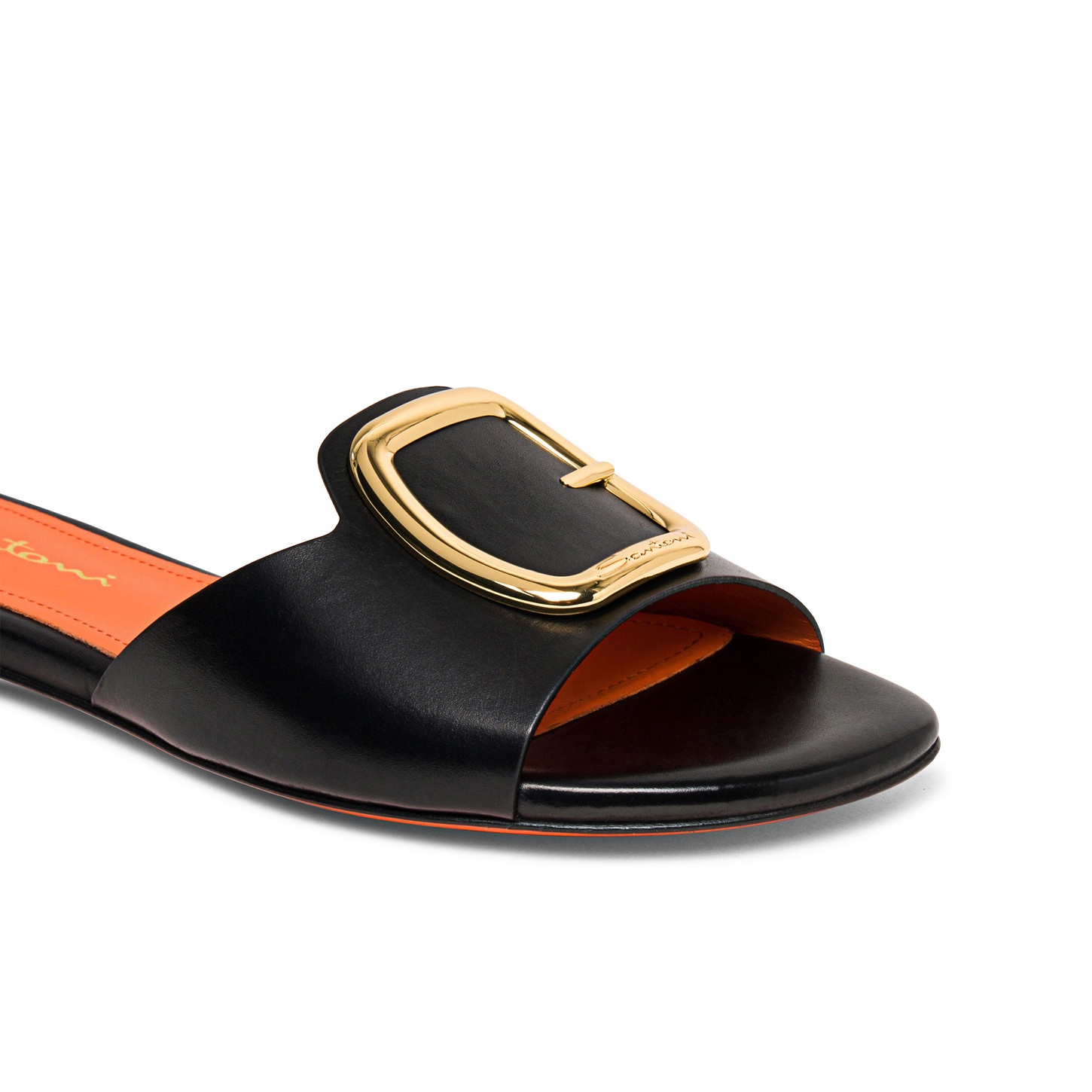 Women's black leather slide sandal - 5