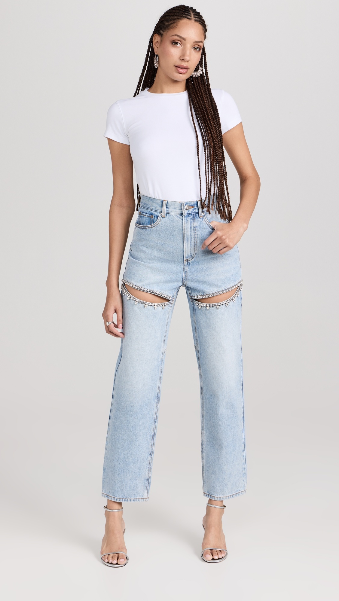 AREA Crystal Slit Jeans | shopbop | REVERSIBLE