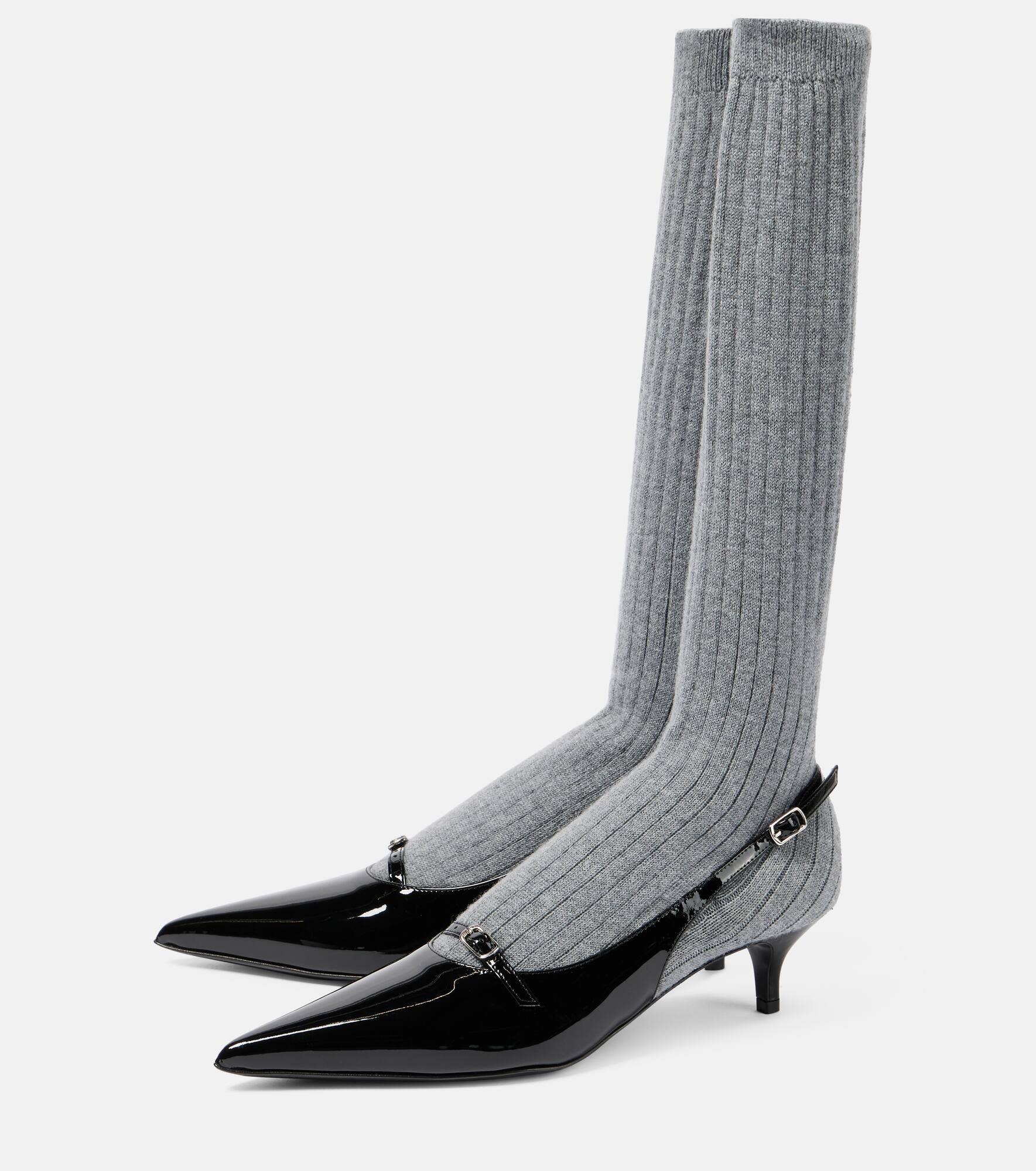Patent leather slingback pumps with socks - 4